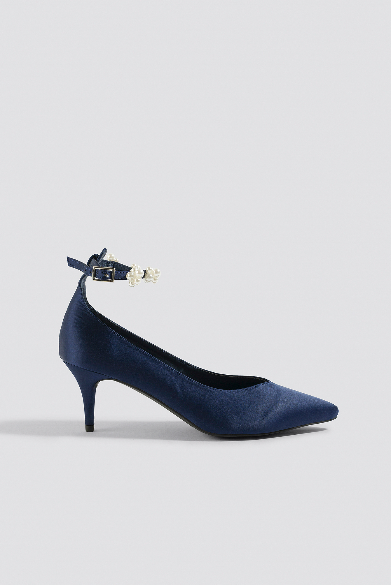 Beaded Ankle Strap Pumps Dark Blue