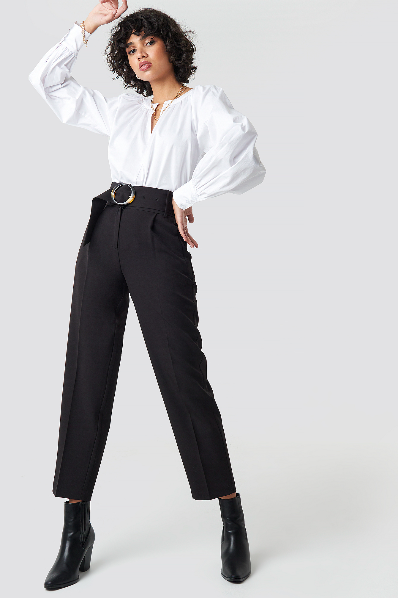 Asymmetric Belted Suit Pants Black