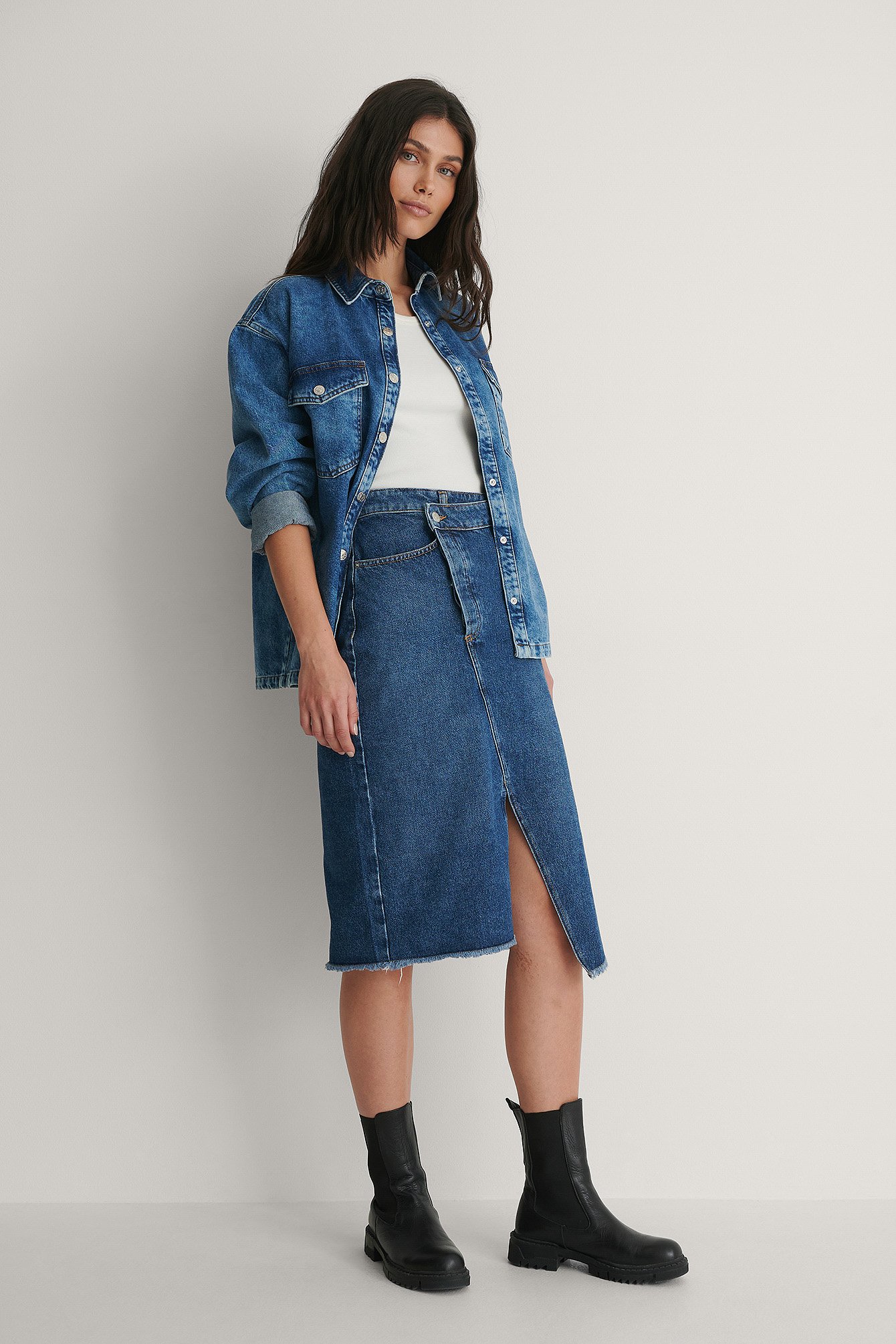 Mid Blue Organic Asymmetric Denim Skirt