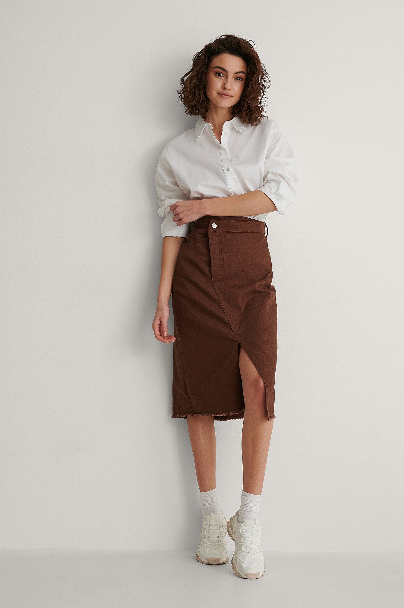 Dark Brown Organic Asymmetric Denim Skirt