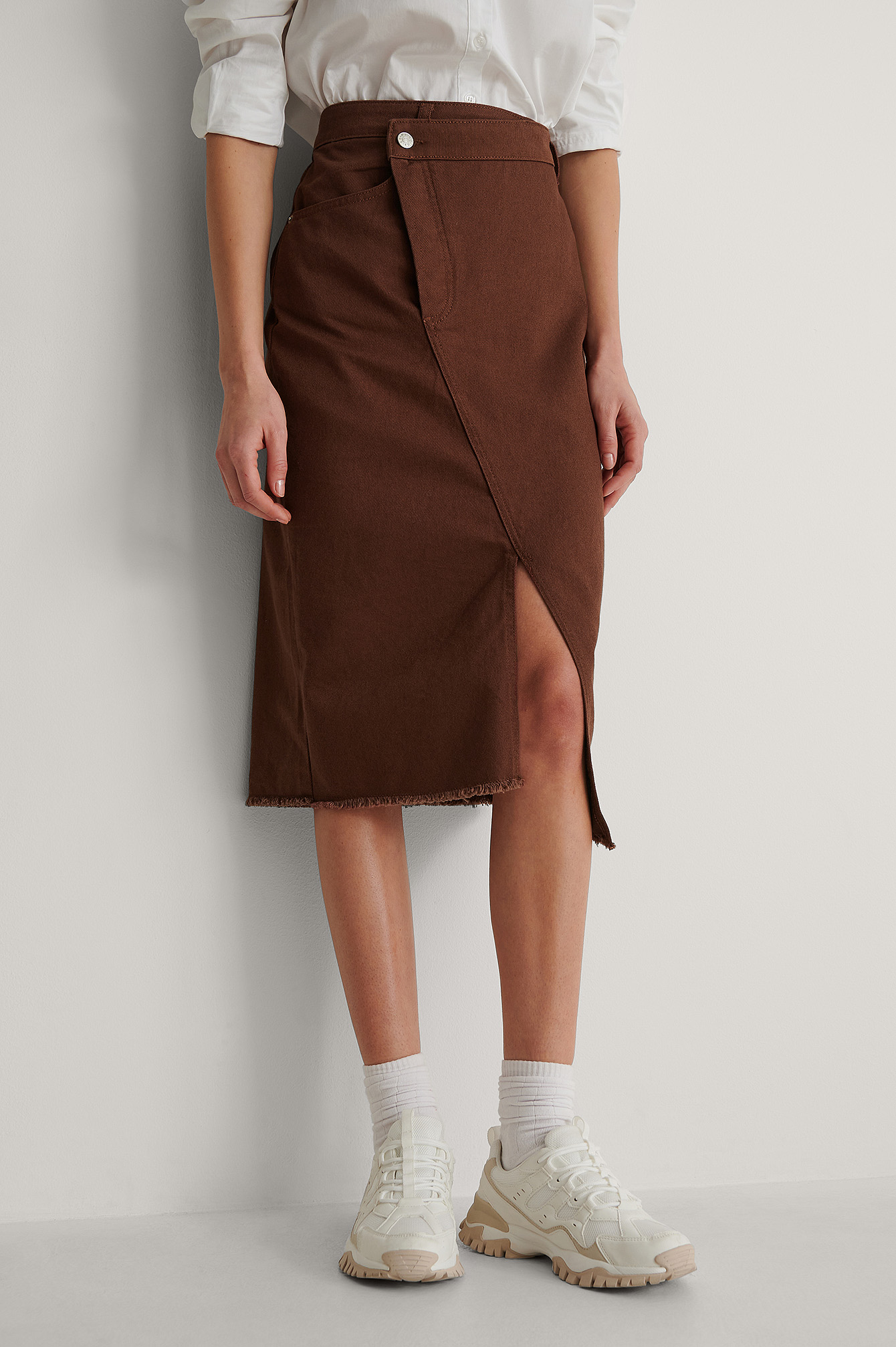 Organic Asymmetric Denim Skirt Brown