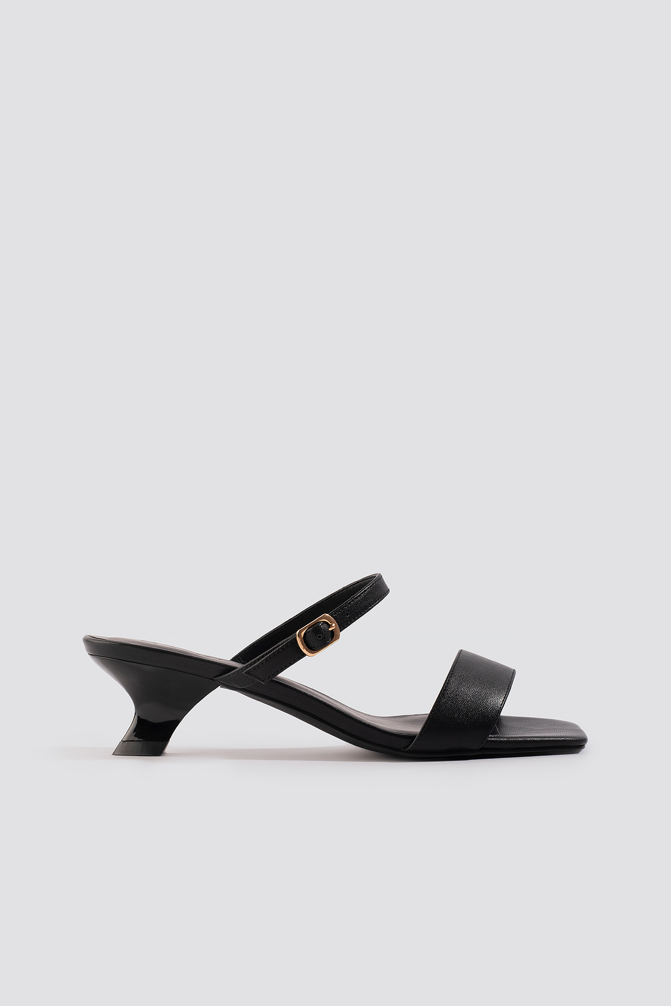 Asymmetric Heel Squared Sandals Black
