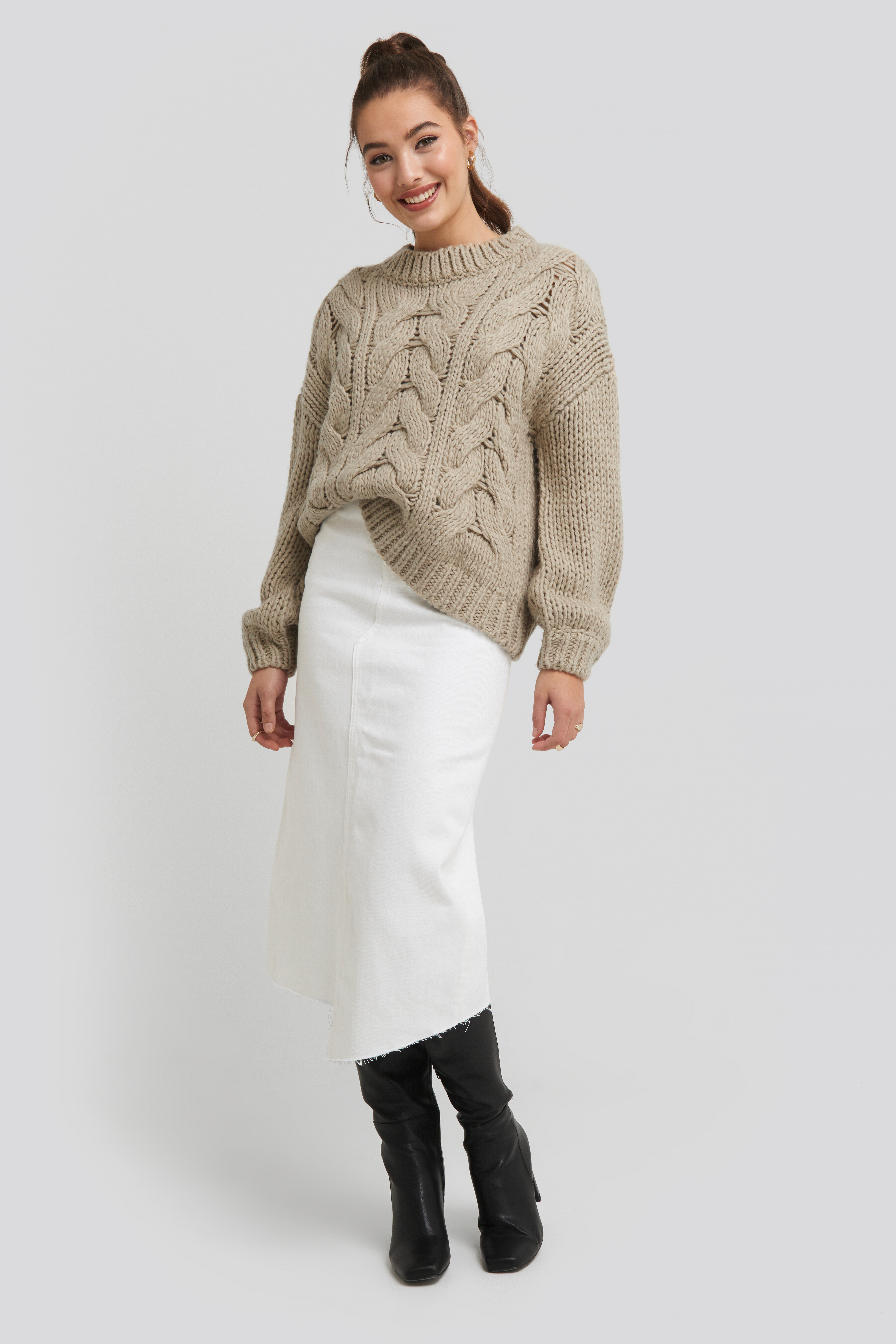 Asymmetric Hem Denim Skirt White