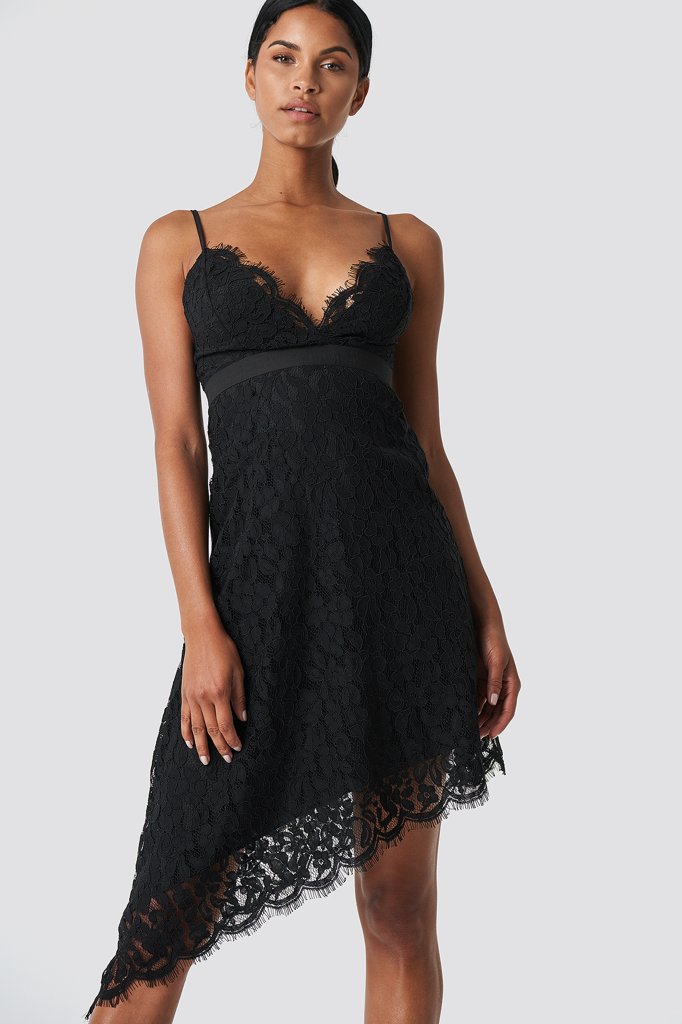 Asymmetric Mini Lace Dress Black