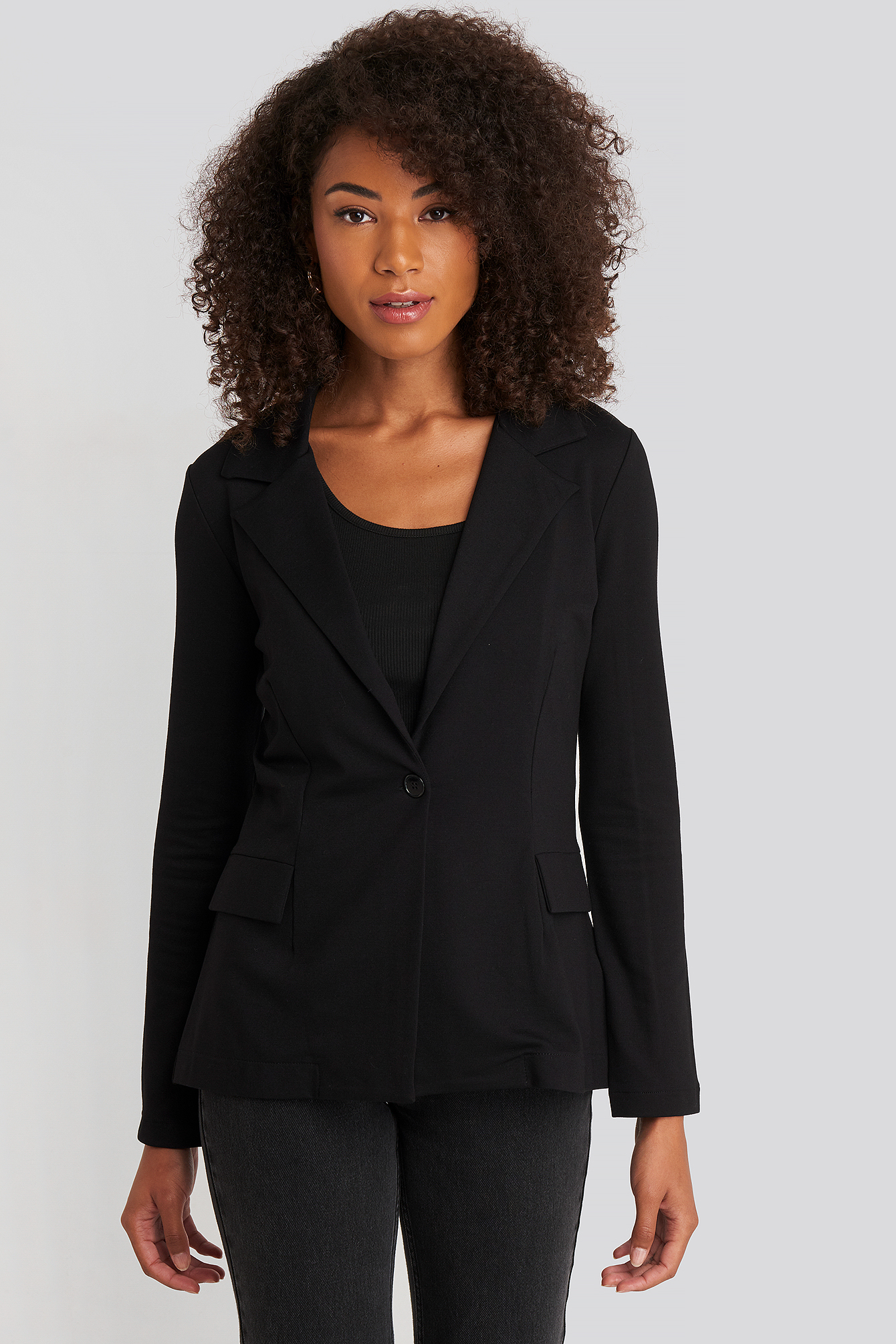 Asymmetric Side Tie Blazer Deep Black