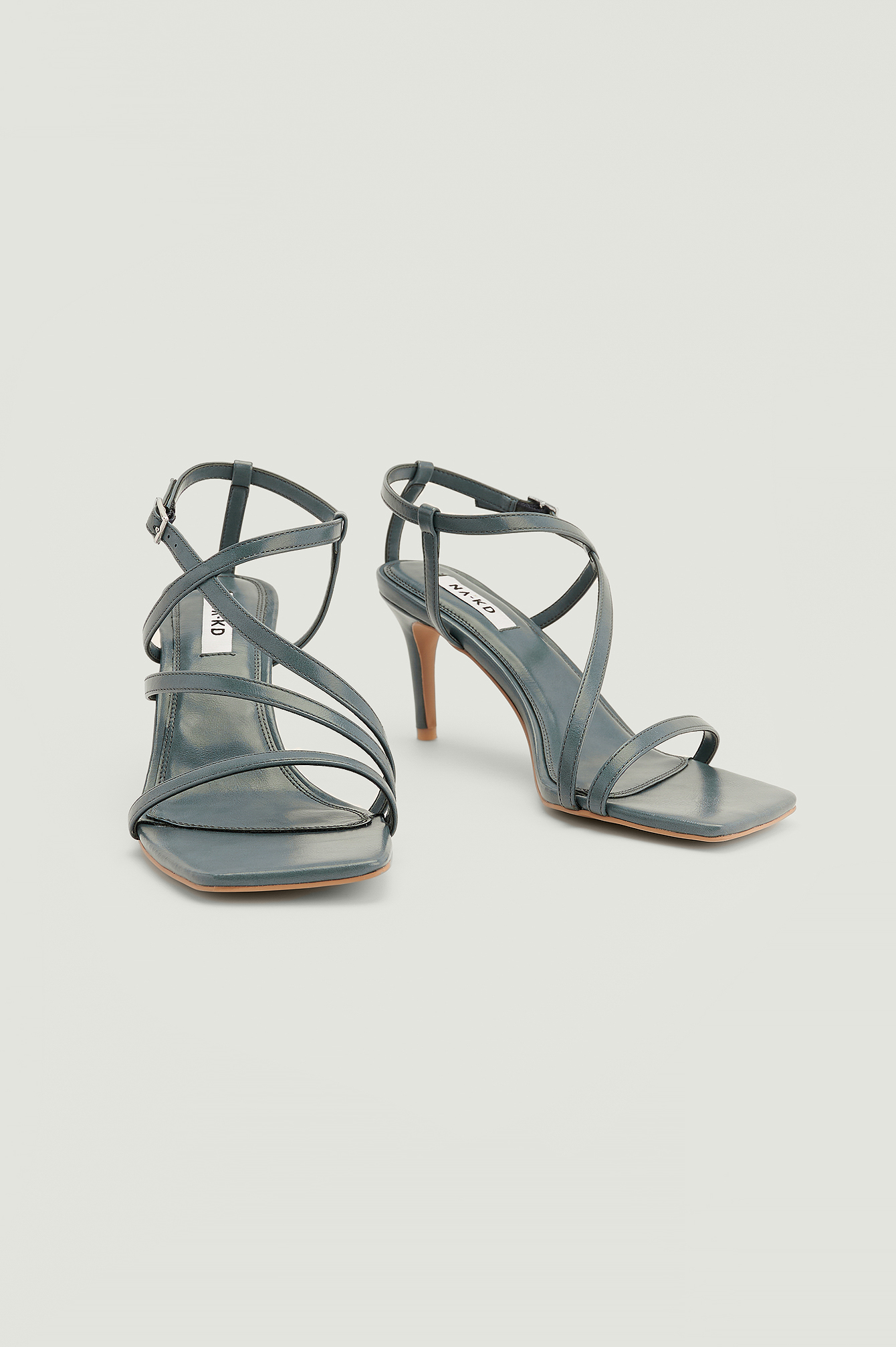 strappy grey heels