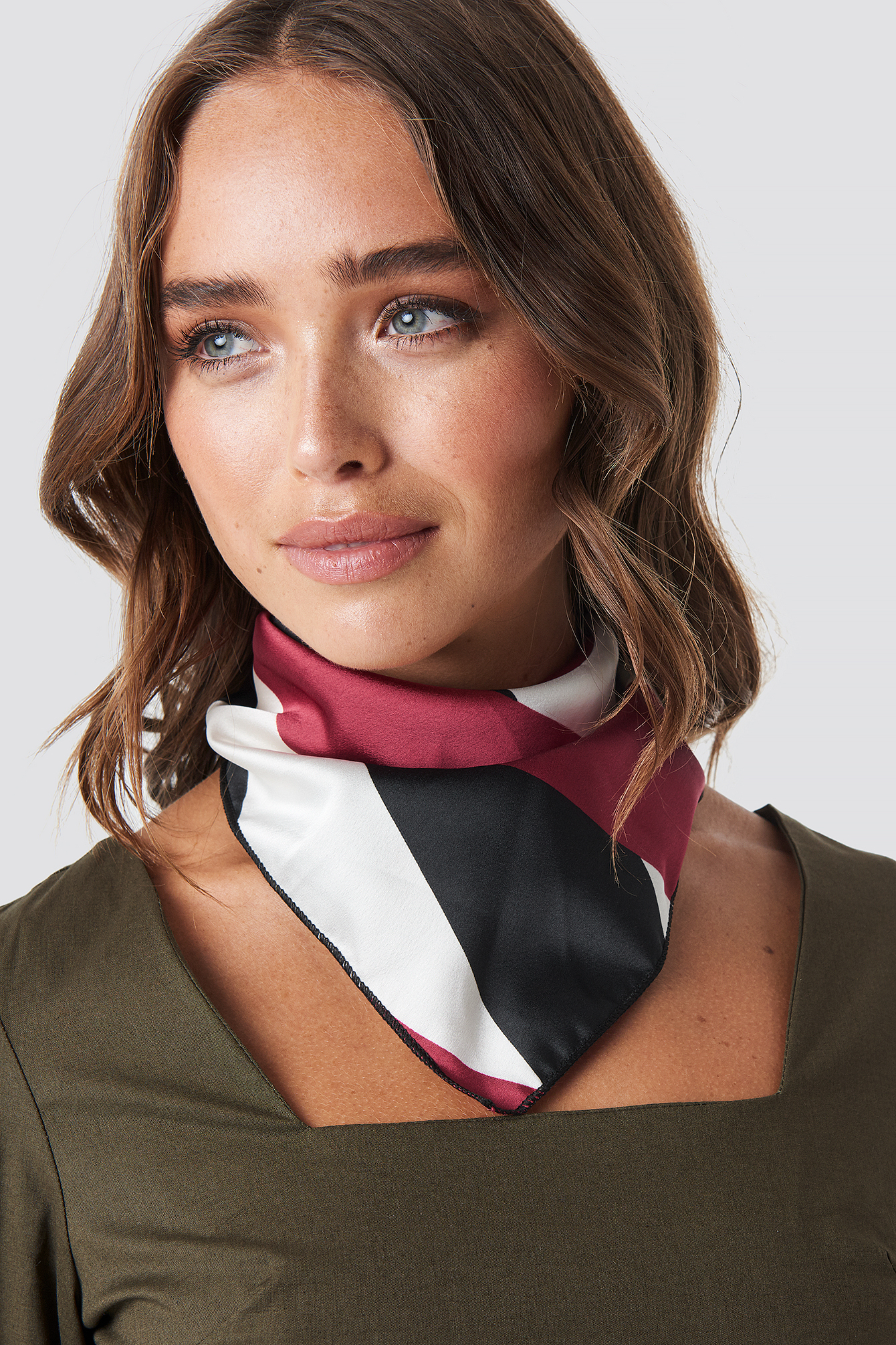 Asymmetric Striped Satin Scarf Red/Black