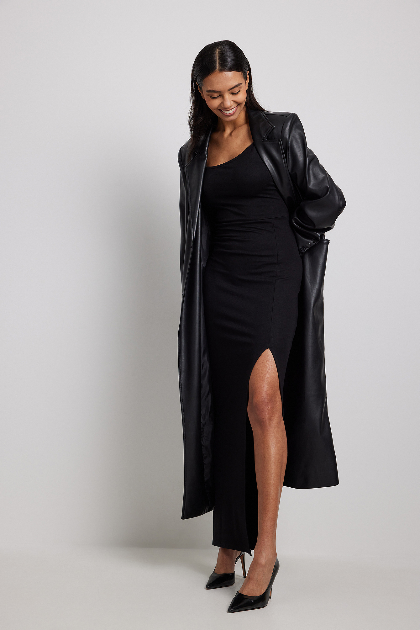 NA-KD Asymmetric Thin Strap Maxi Dress - Black