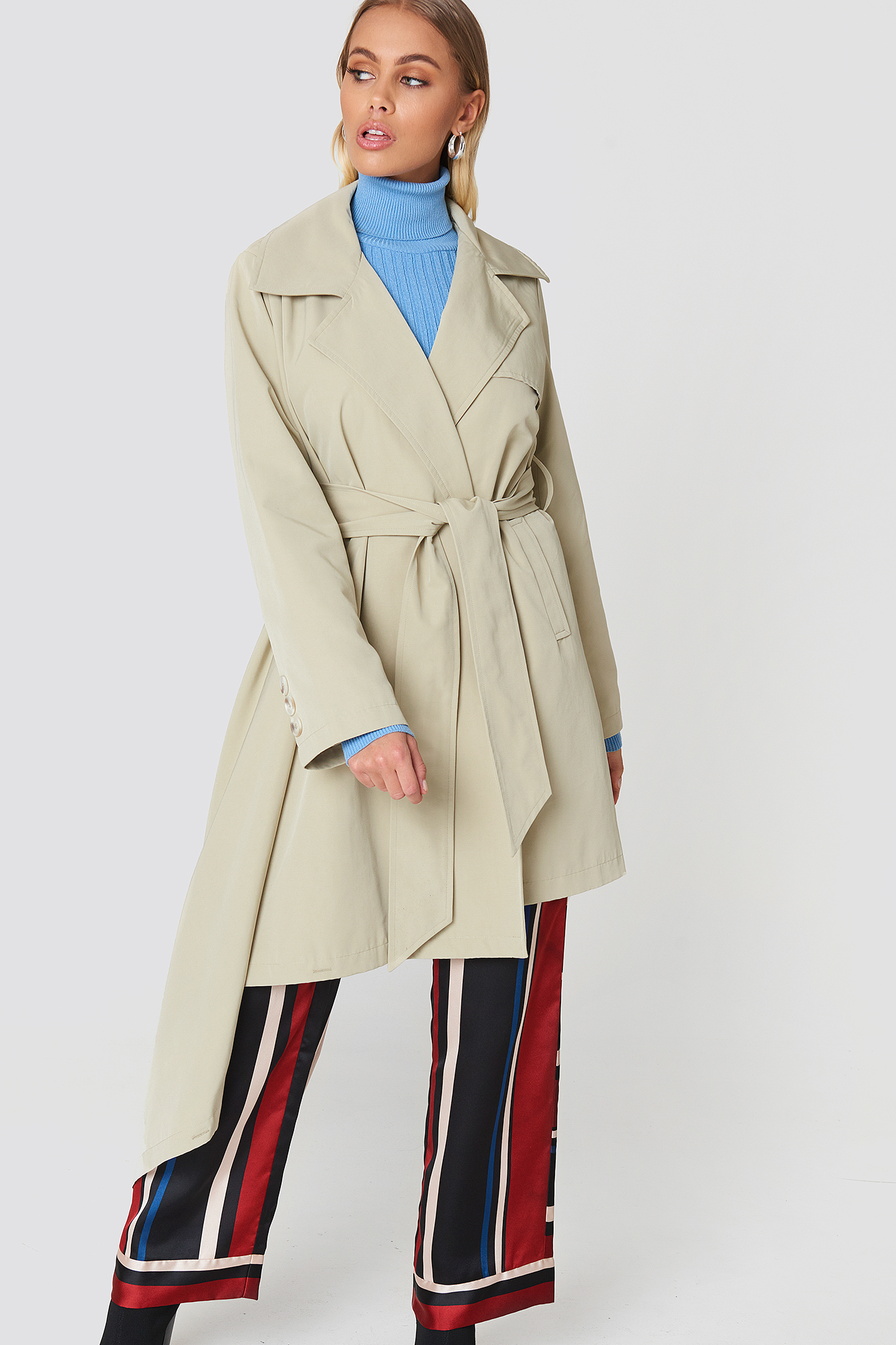 Asymmetrical Hem Trench Coat Beige