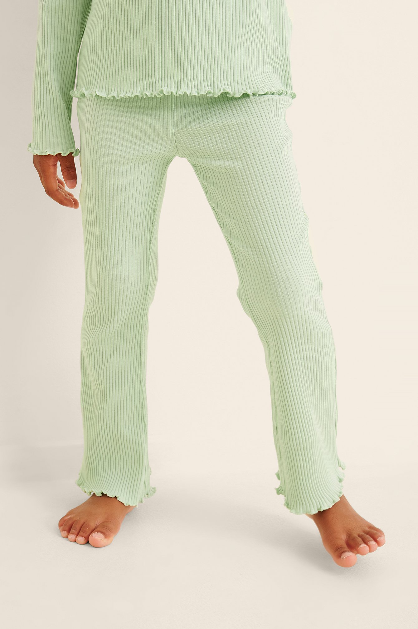 Mint Green Pantaloni a coste con babylock in tessuto organico