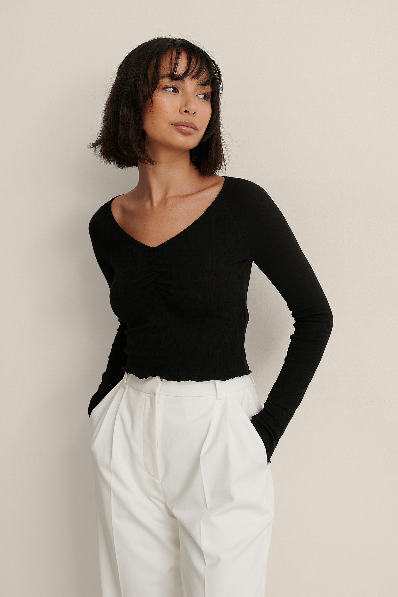 Black Babylock Rouched Rib Top