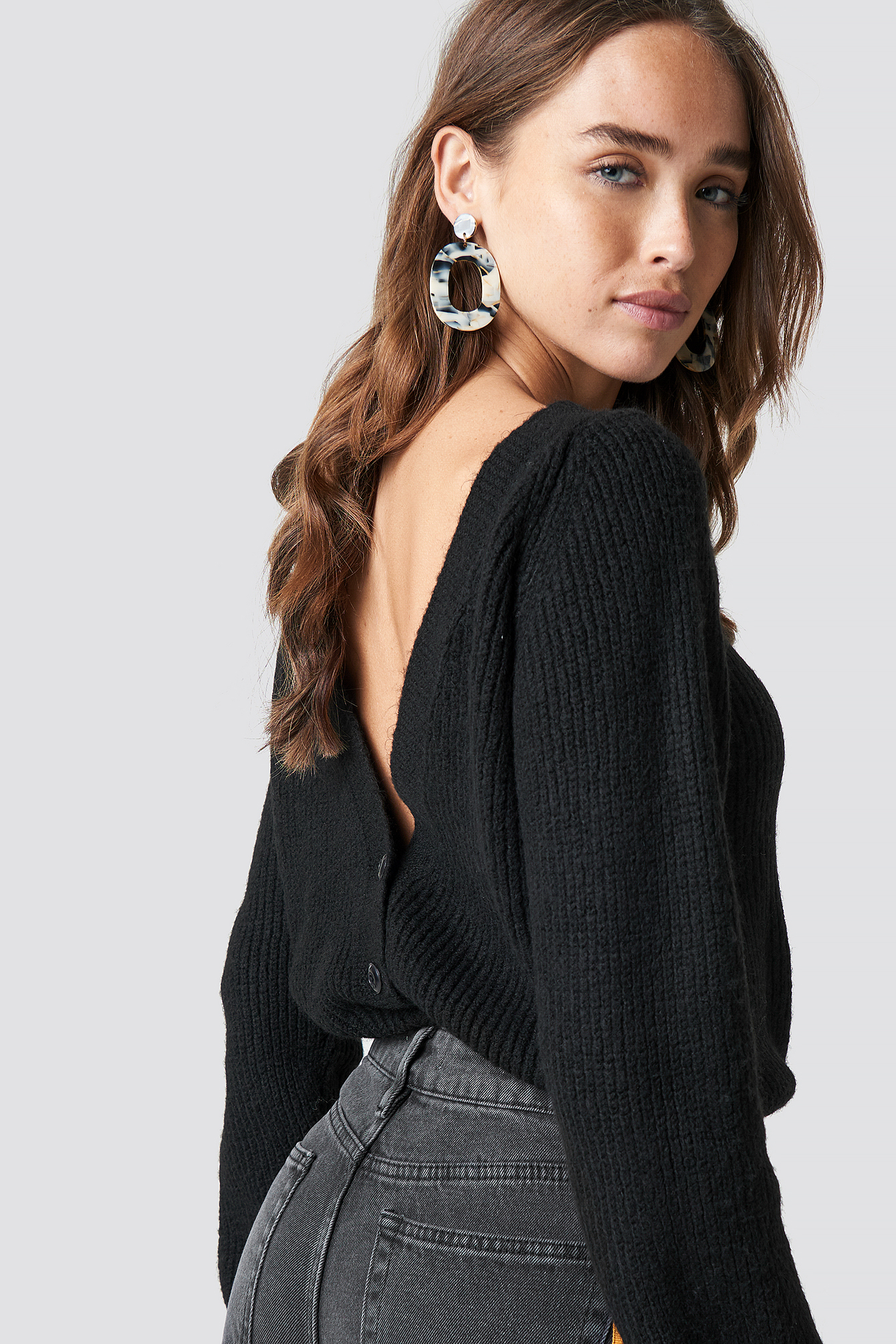 NA-KD Trend Back Buttoned Knitted Sweater - Black