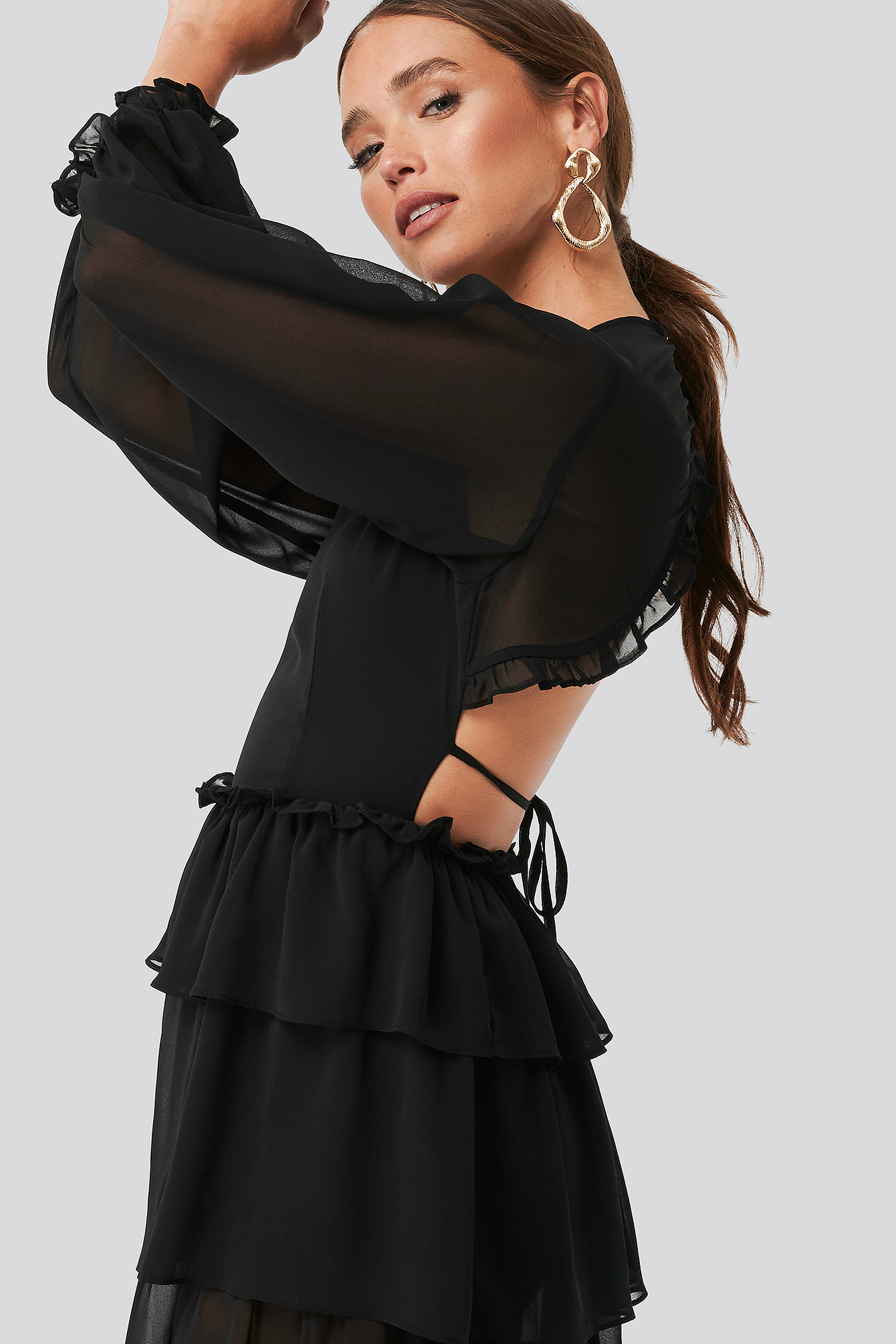 Back Detail Flounce Dress Black