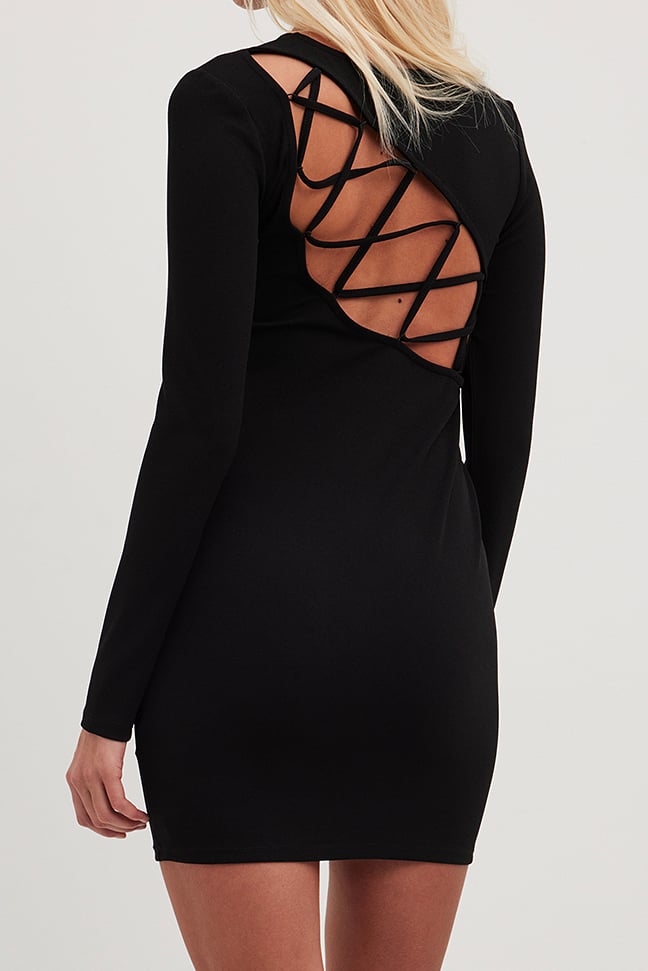 Back Detail Lacing Mini Dress Black | NA-KD