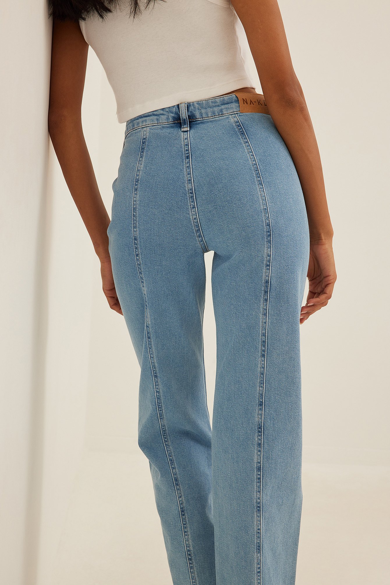 Light Blue Organic Back Seam Detail Mid Waist Jeans