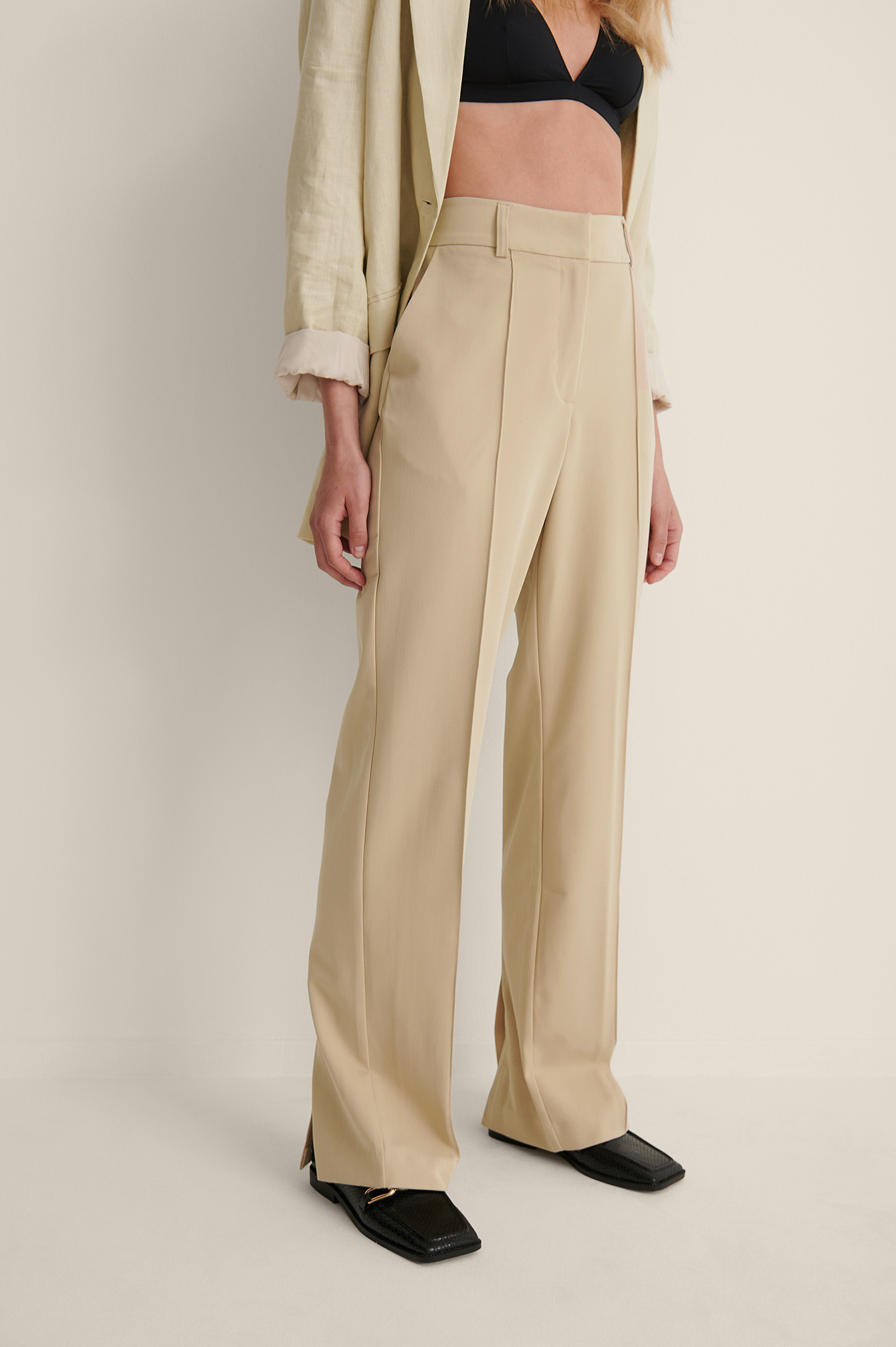Back Slit Suit Pants Beige | na-kd.com