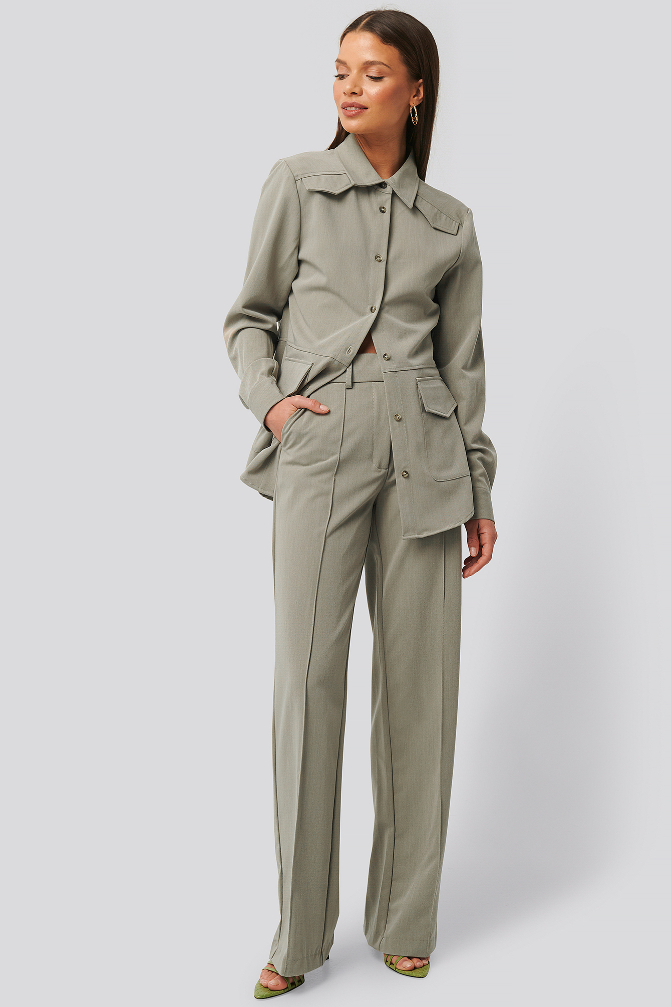 Back Slit Suit Pants Green | na-kd.com