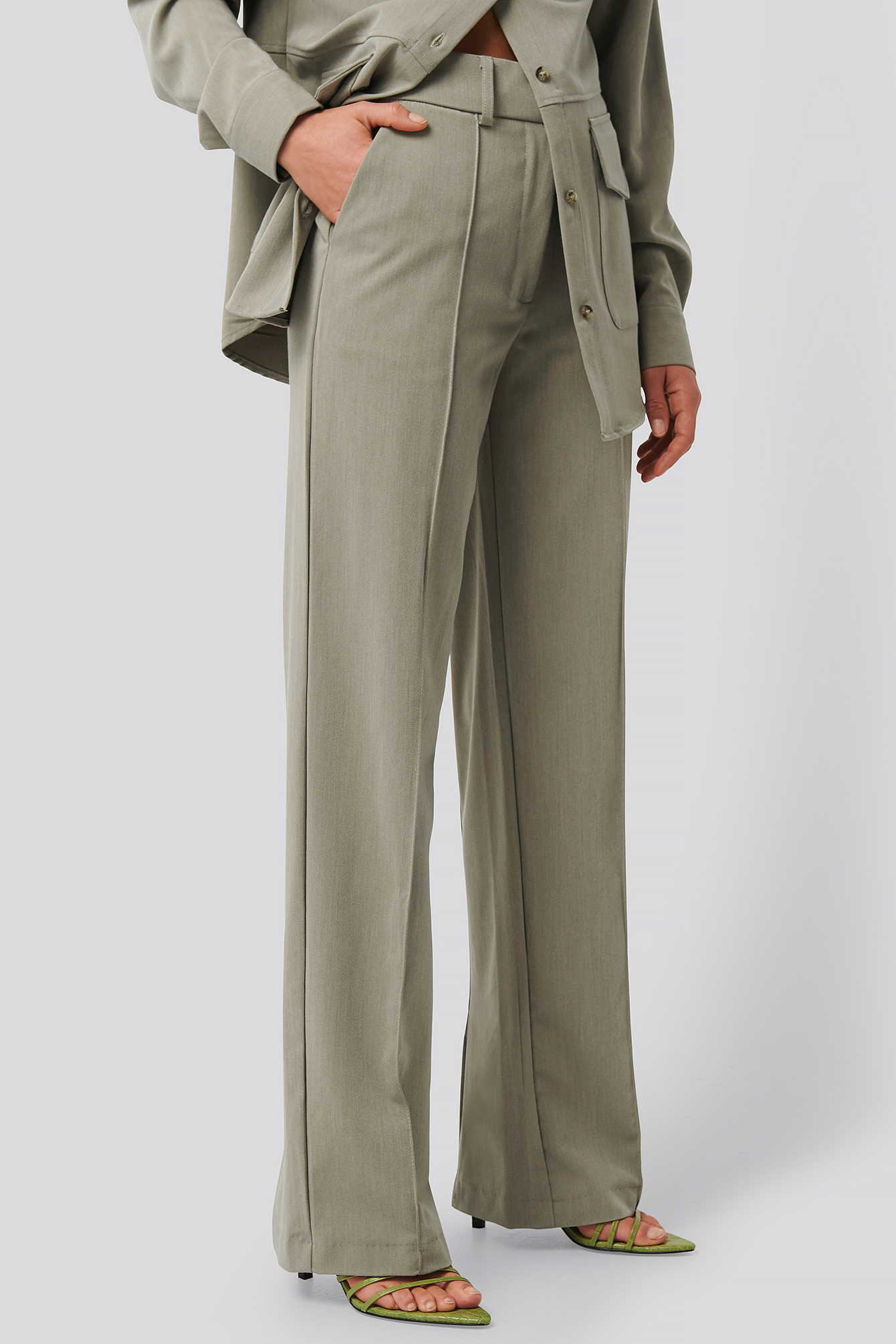 Back Slit Suit Pants Green | na-kd.com