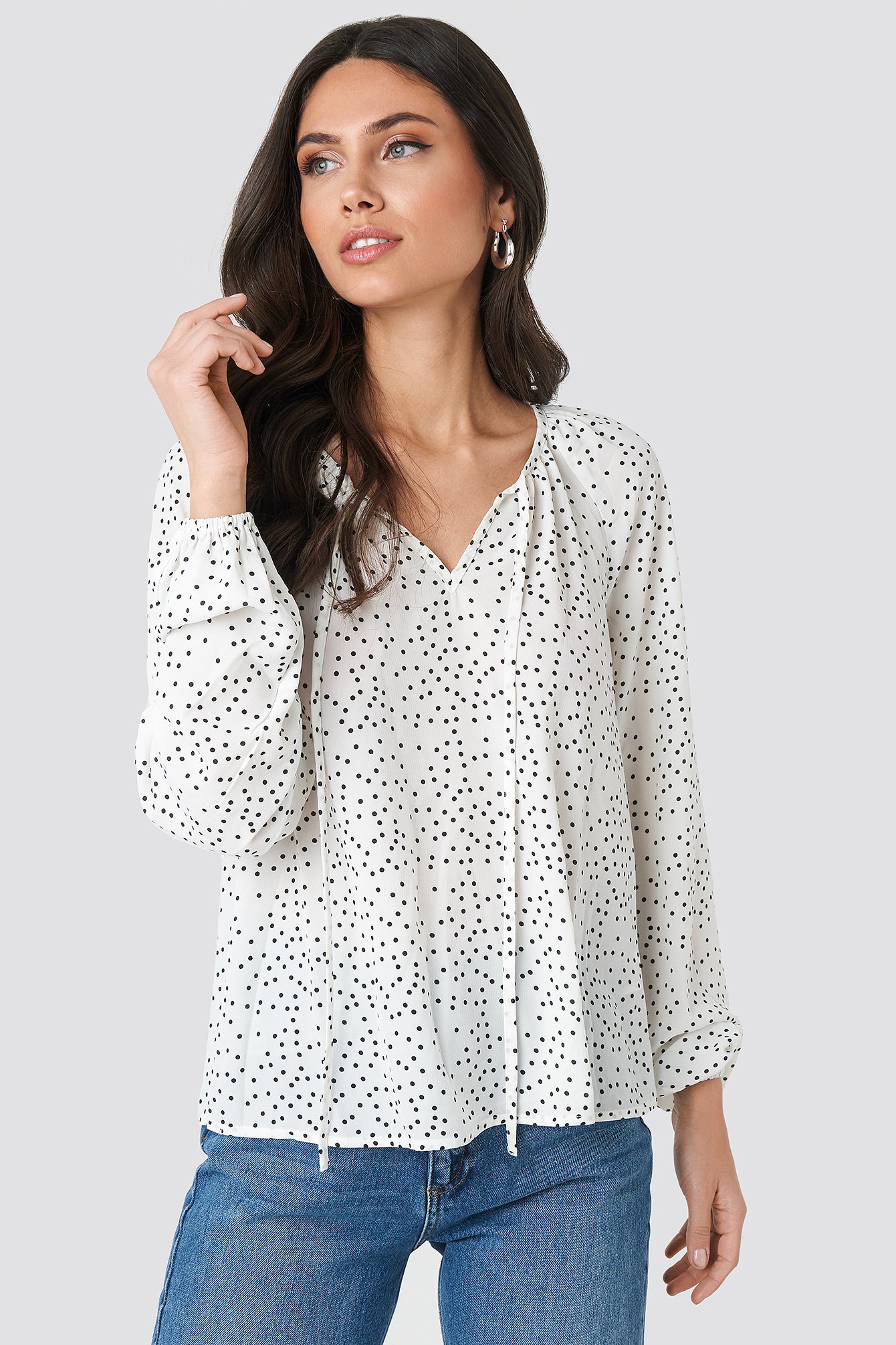 Balloon Sleeve Dotted Blouse White | na-kd.com