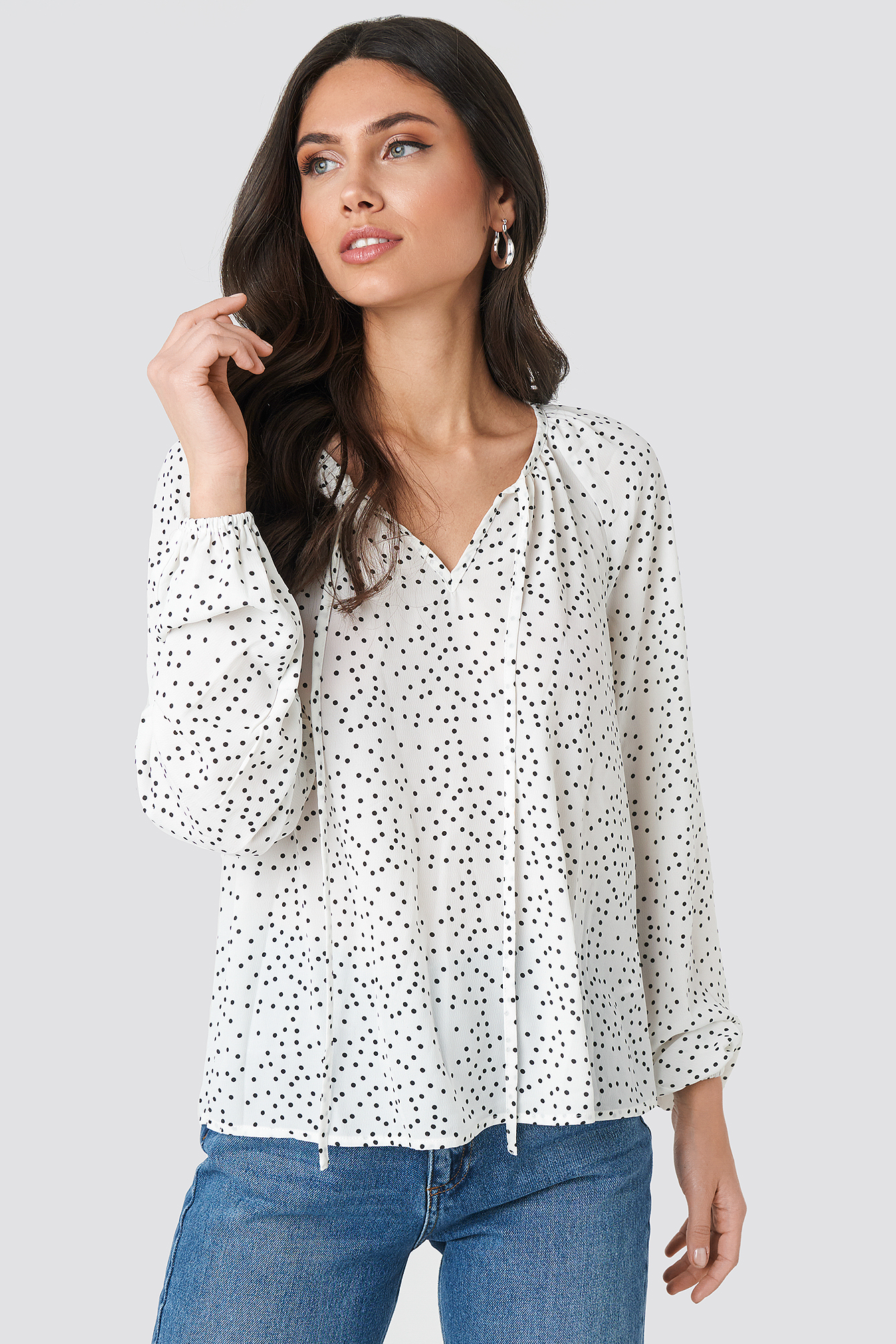Balloon Sleeve Dotted Blouse White