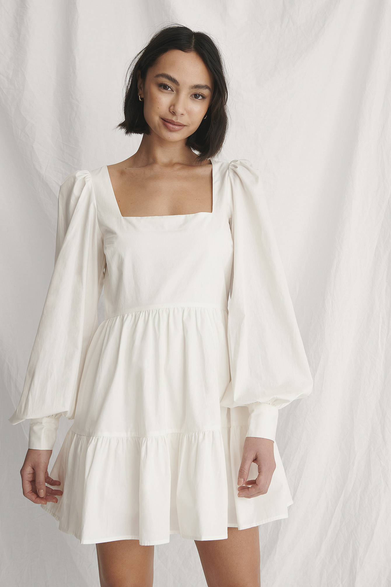 Balloon Sleeve Ruffle Dress White | na 