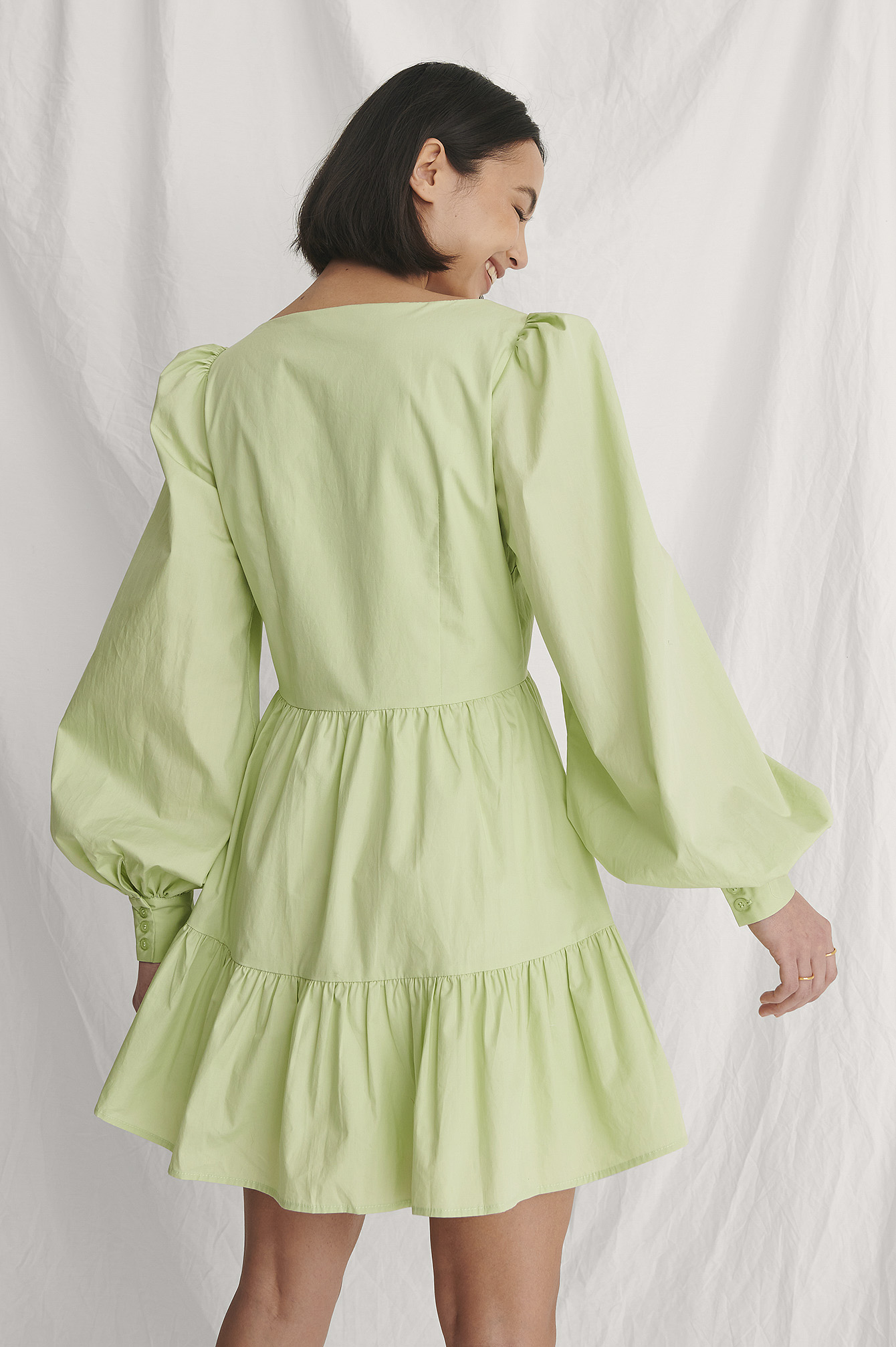 Balloon Sleeve Ruffle Dress Green | na 