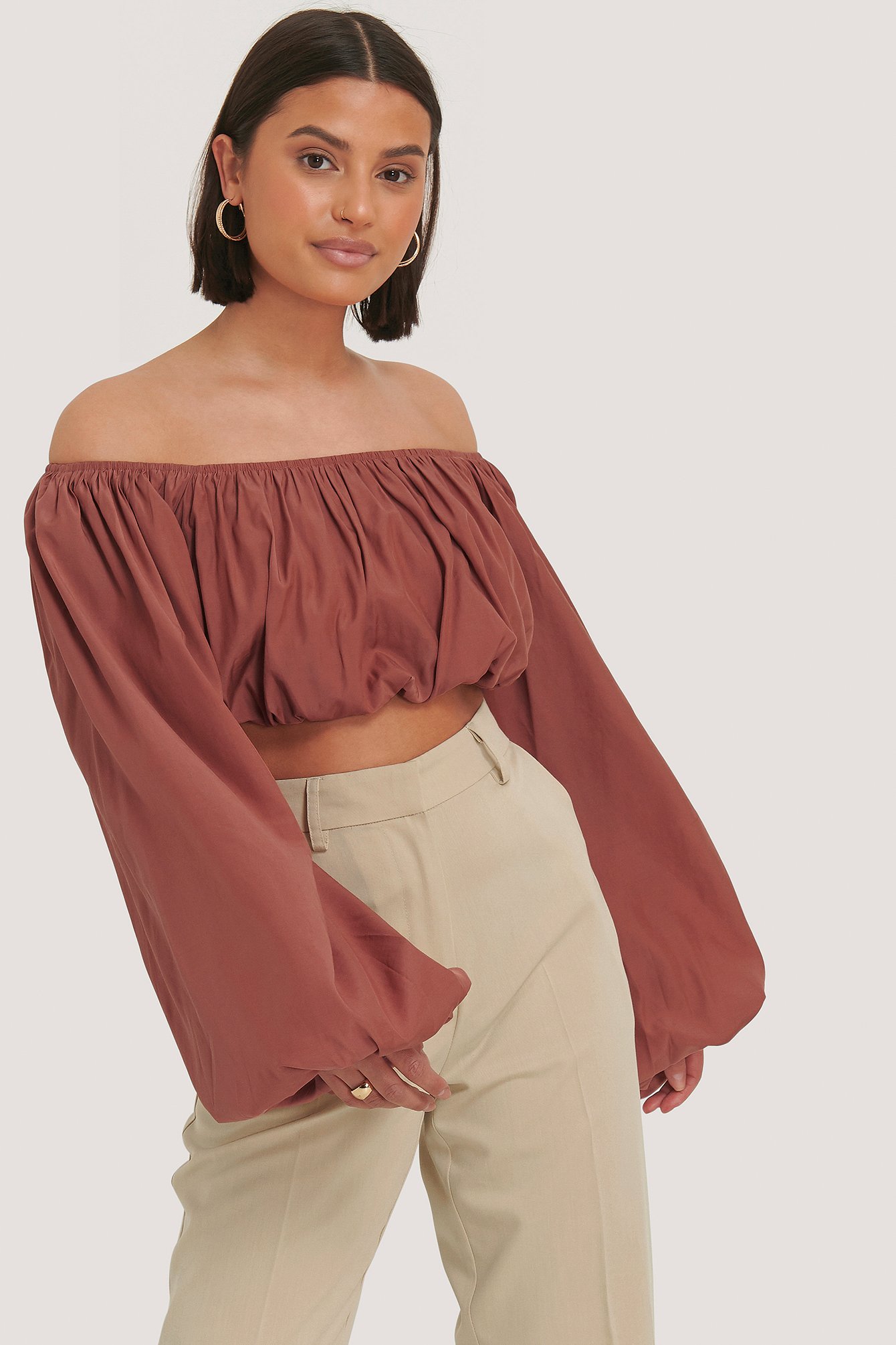 Terracotta Balloon Long Sleeved Cropped Top