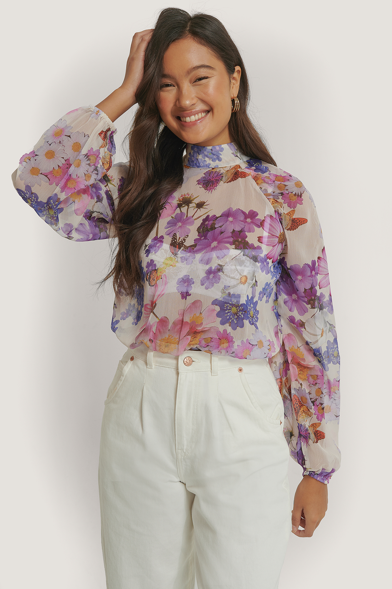 chiffon balloon sleeve blouse