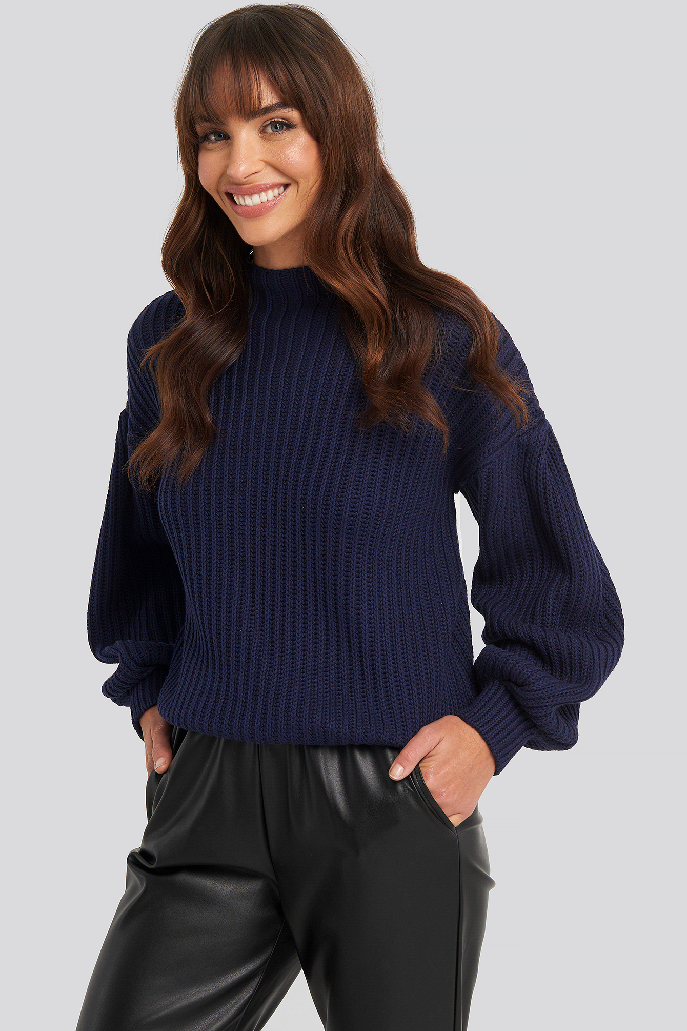 Balloon Sleeve Knitted Sweater TEST Blue NAKD