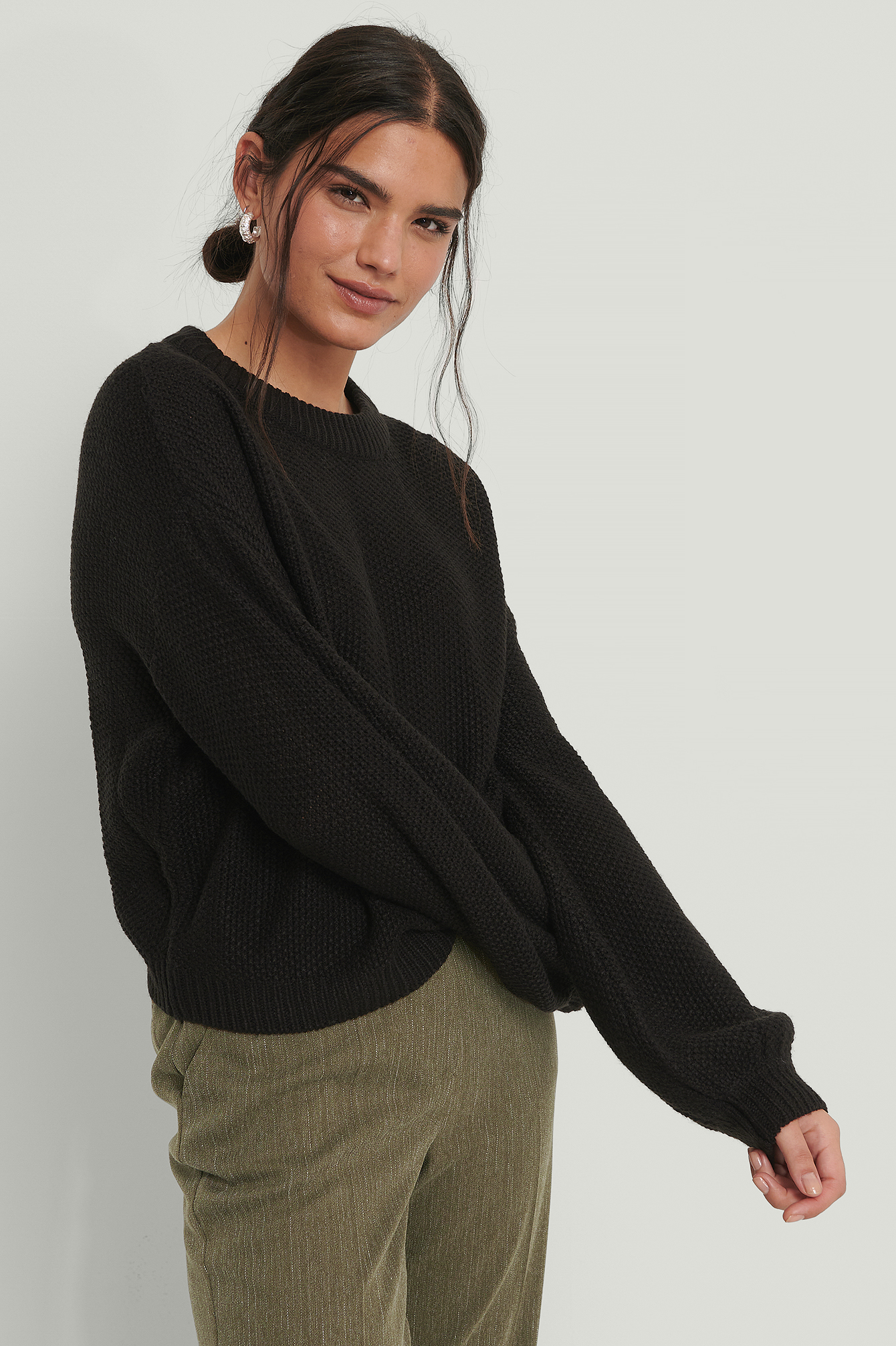 black balloon sleeve sweater