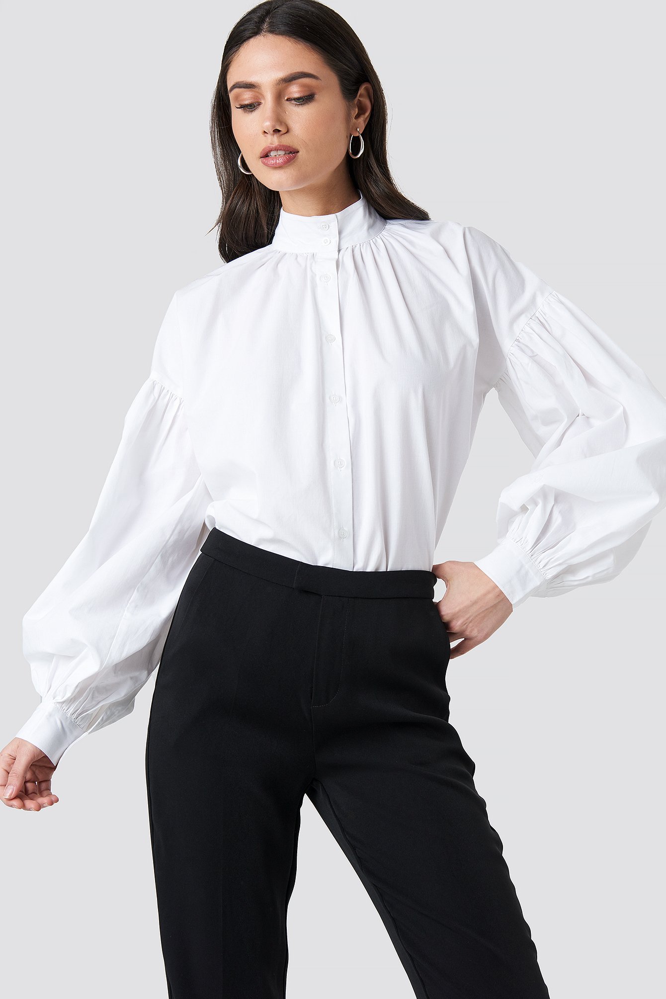 Balloon Sleeve Shirt White | NA-KD