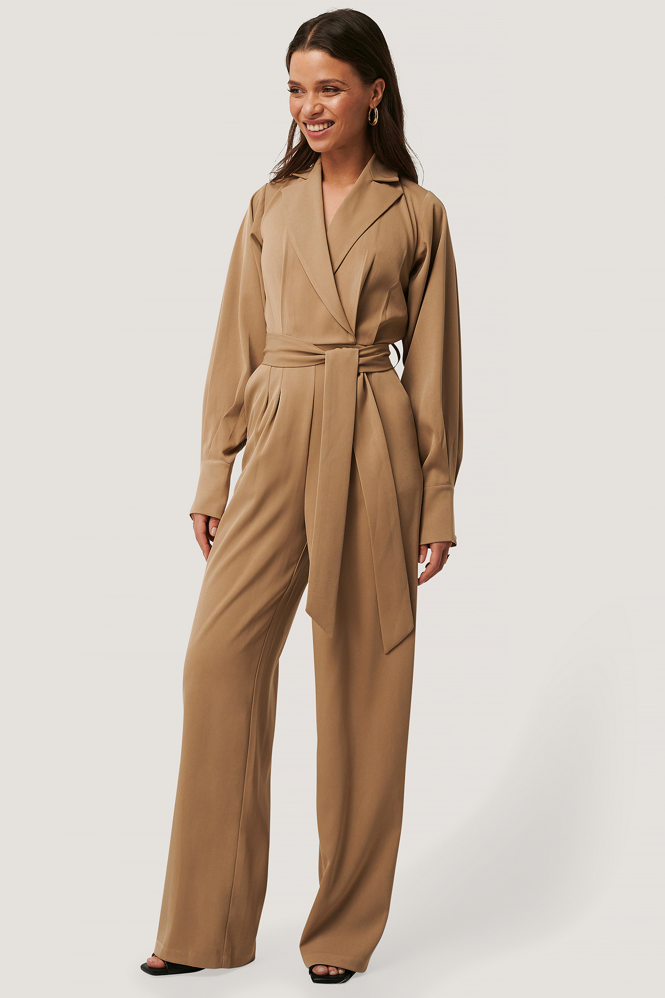 Beige NA-KD Classic Balloon Sleeve Tailored Jumpsuit