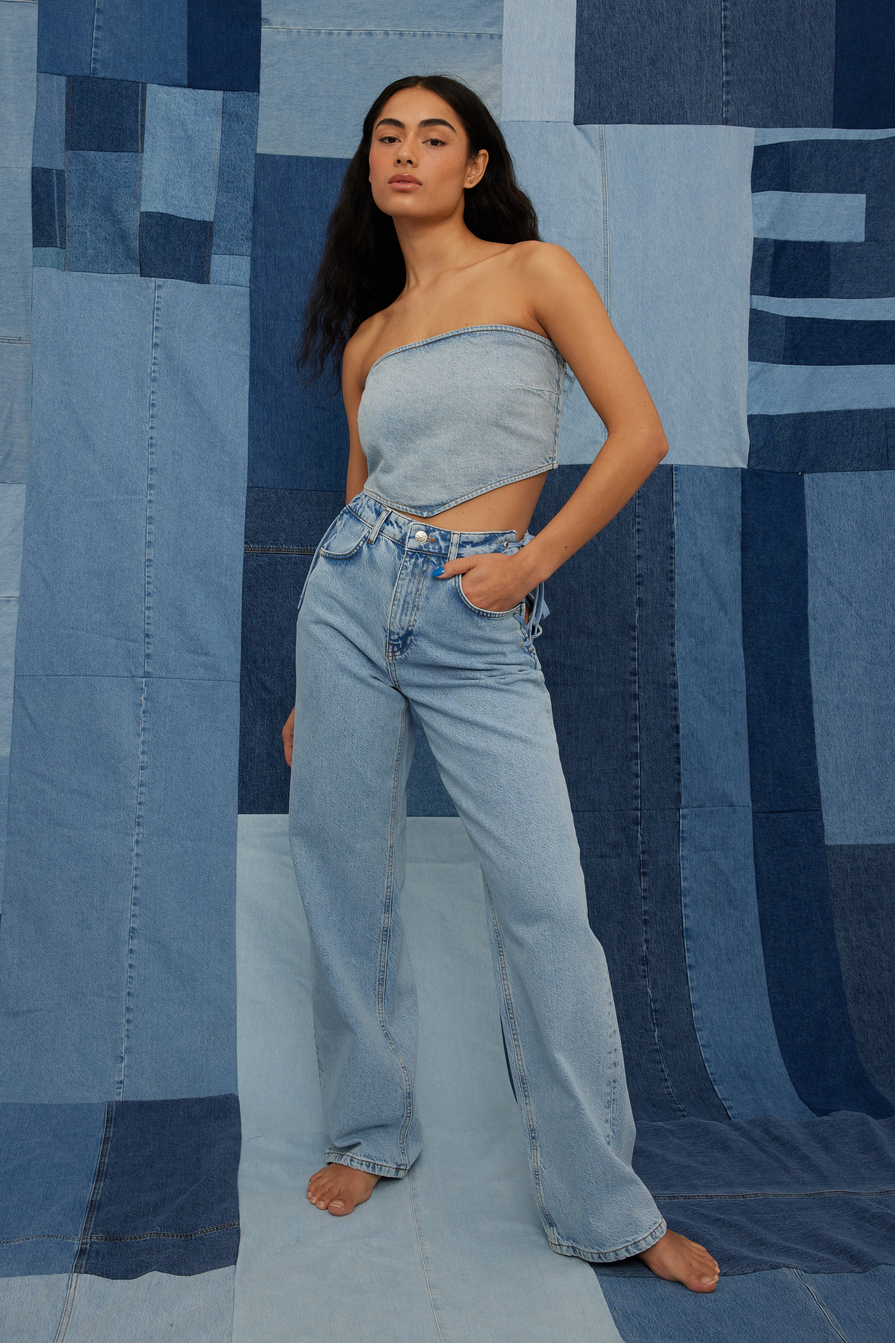 Organic Bandeau Denim Top Blue | na-kd.com