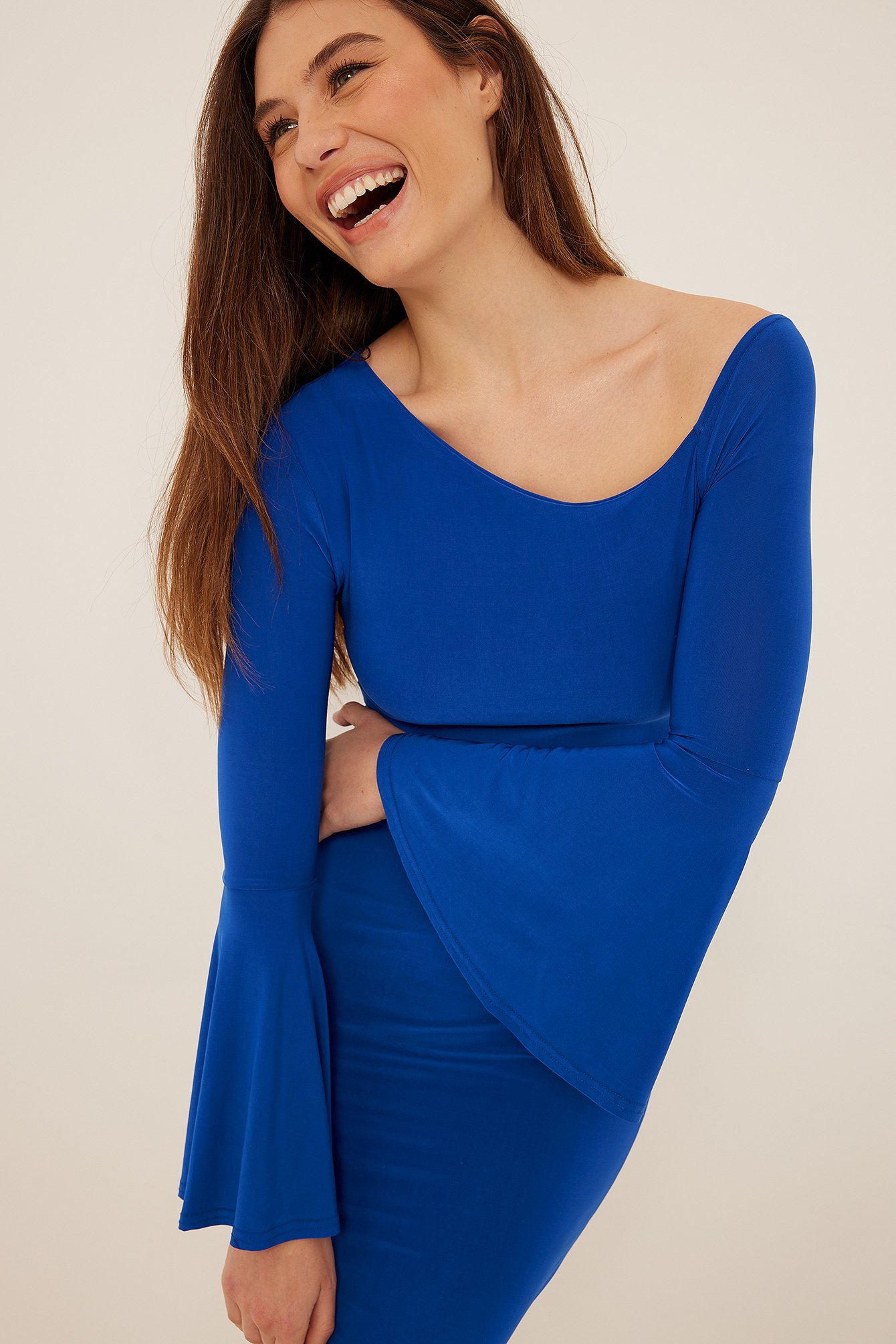 Blue Bare Shoulder Cut Out Dress