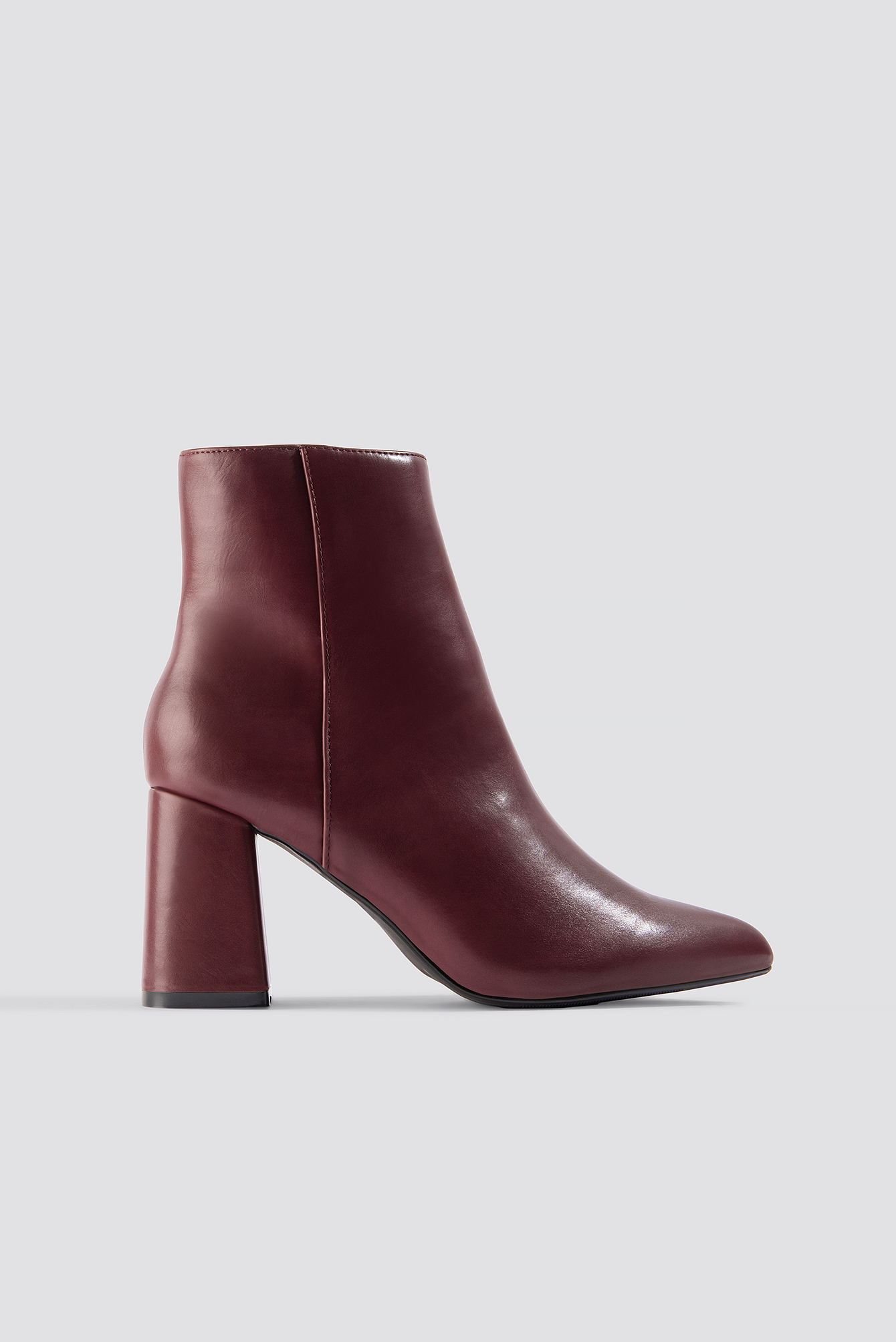 Basic Block Heel Booties Burgundy