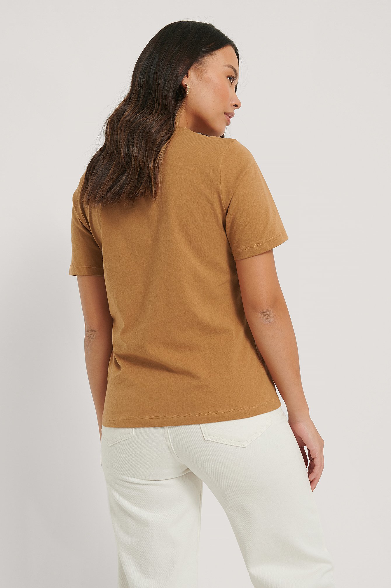 Tan Basic Cotton Roundneck T-shirt