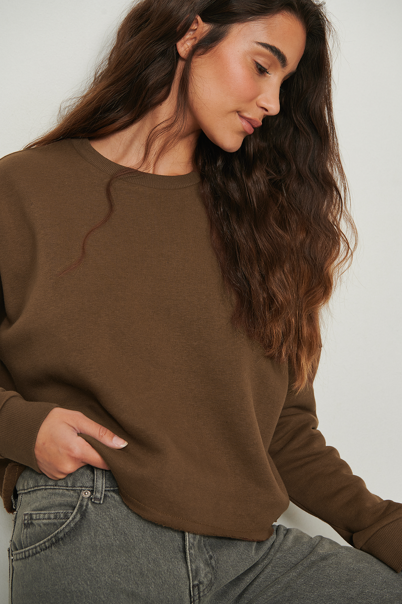Dark Brown Basic Cropped Sweater
