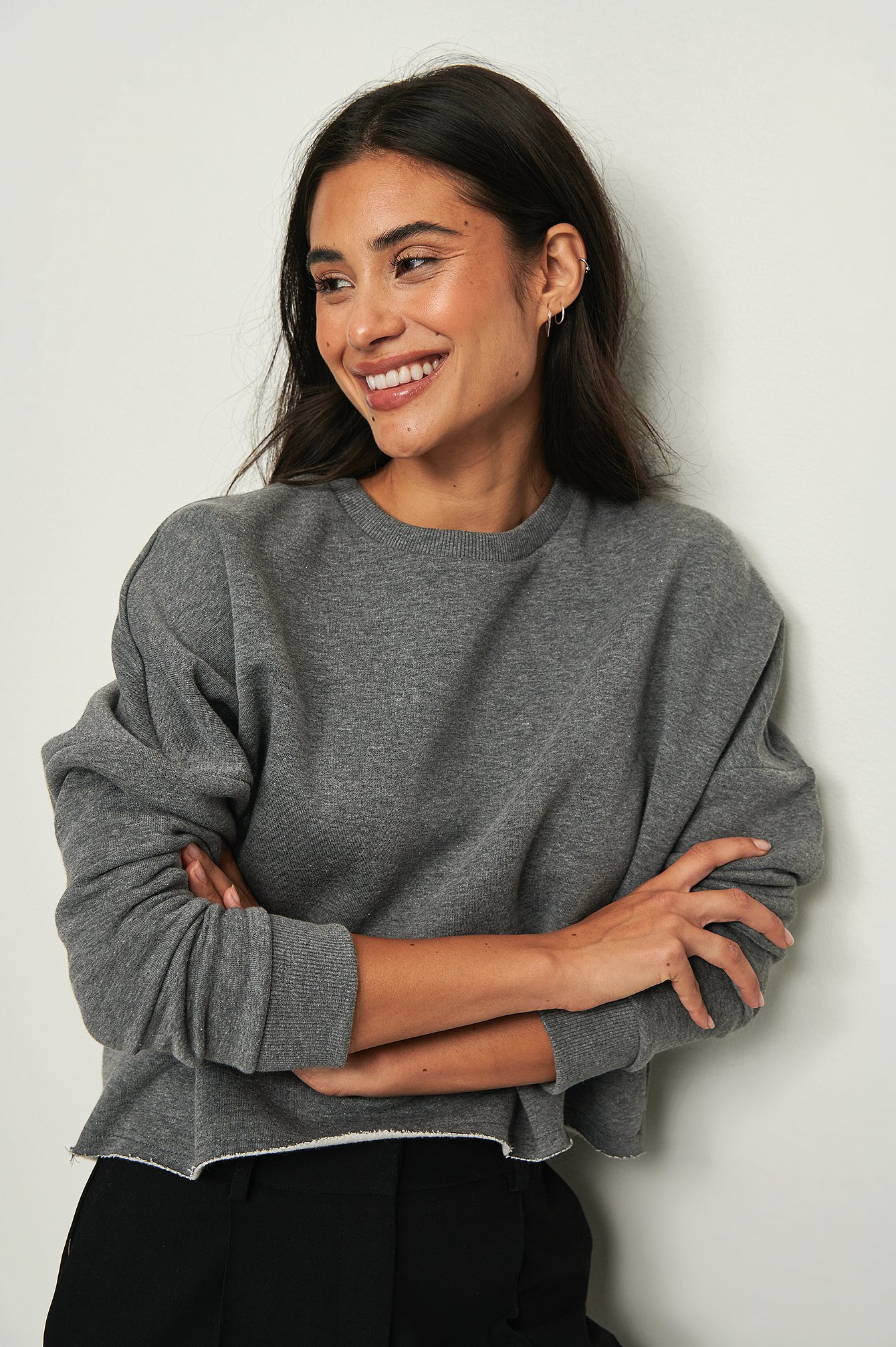 Dark Grey Melange Basic Cropped Sweater