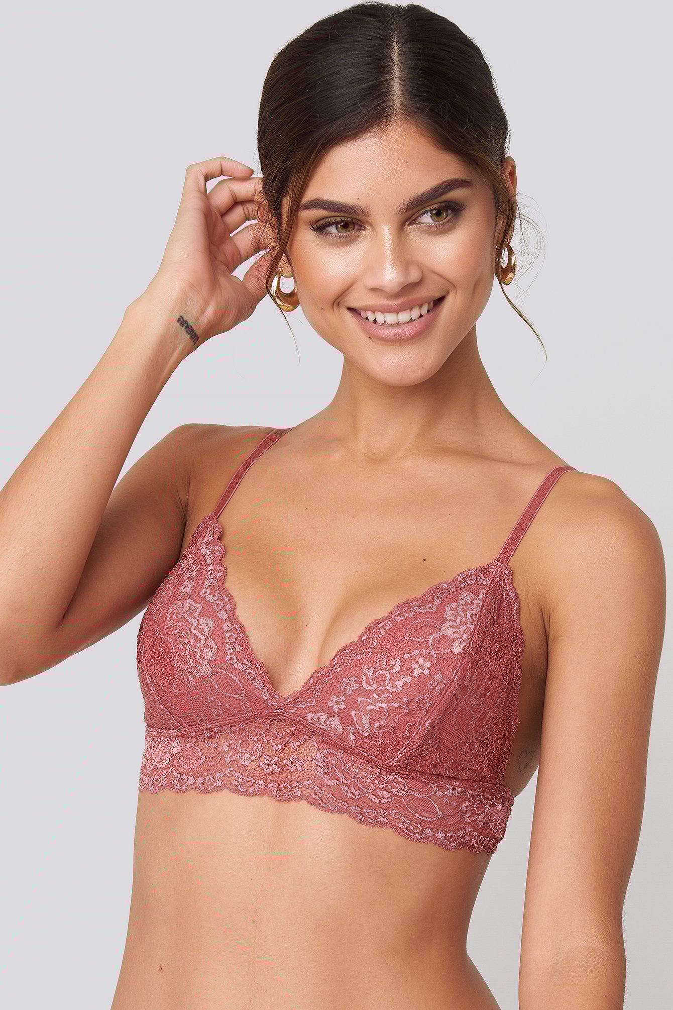 Basic Floral Lace Bra Pink NAKD