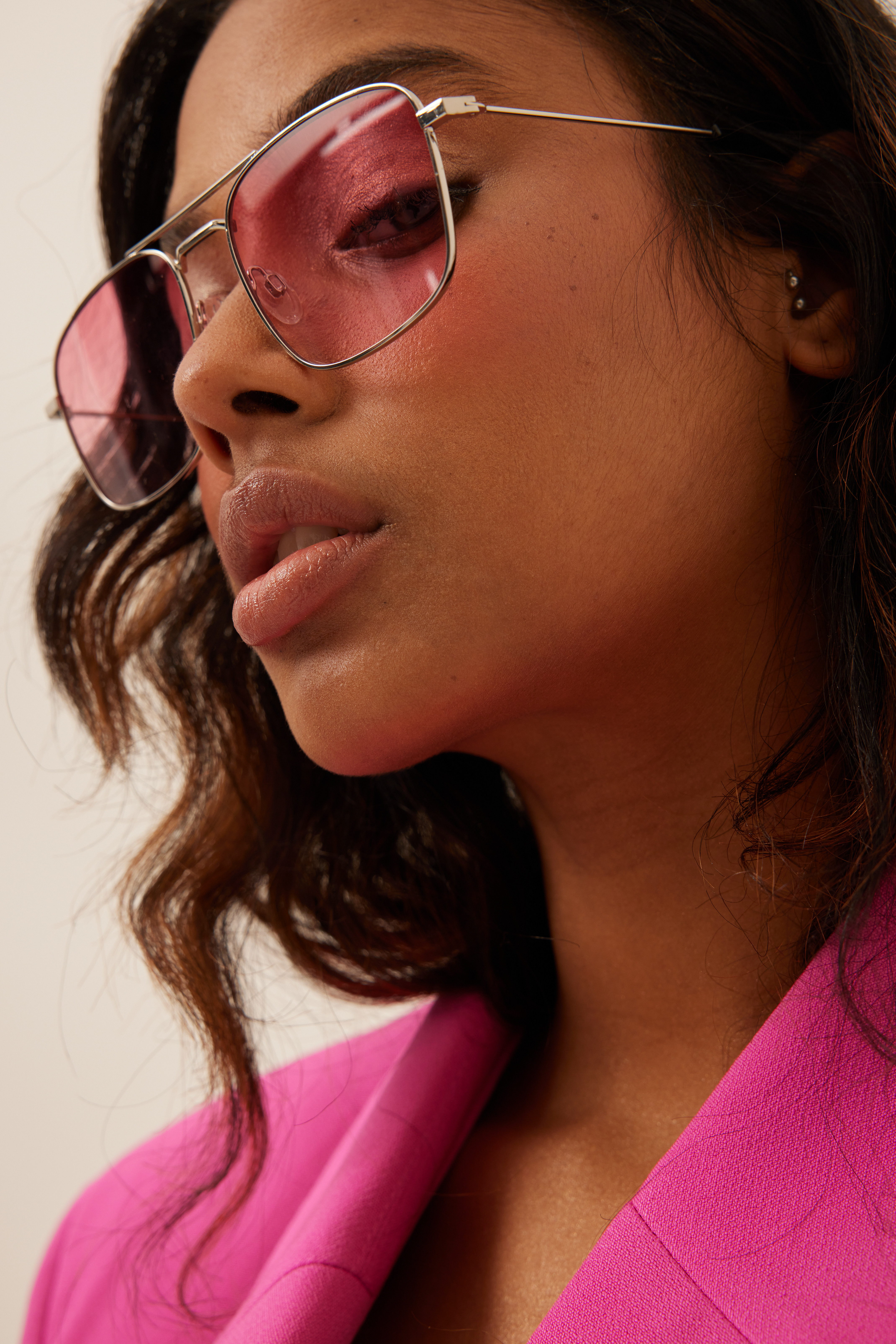 Pink Basic Metal Frame Sunglasses