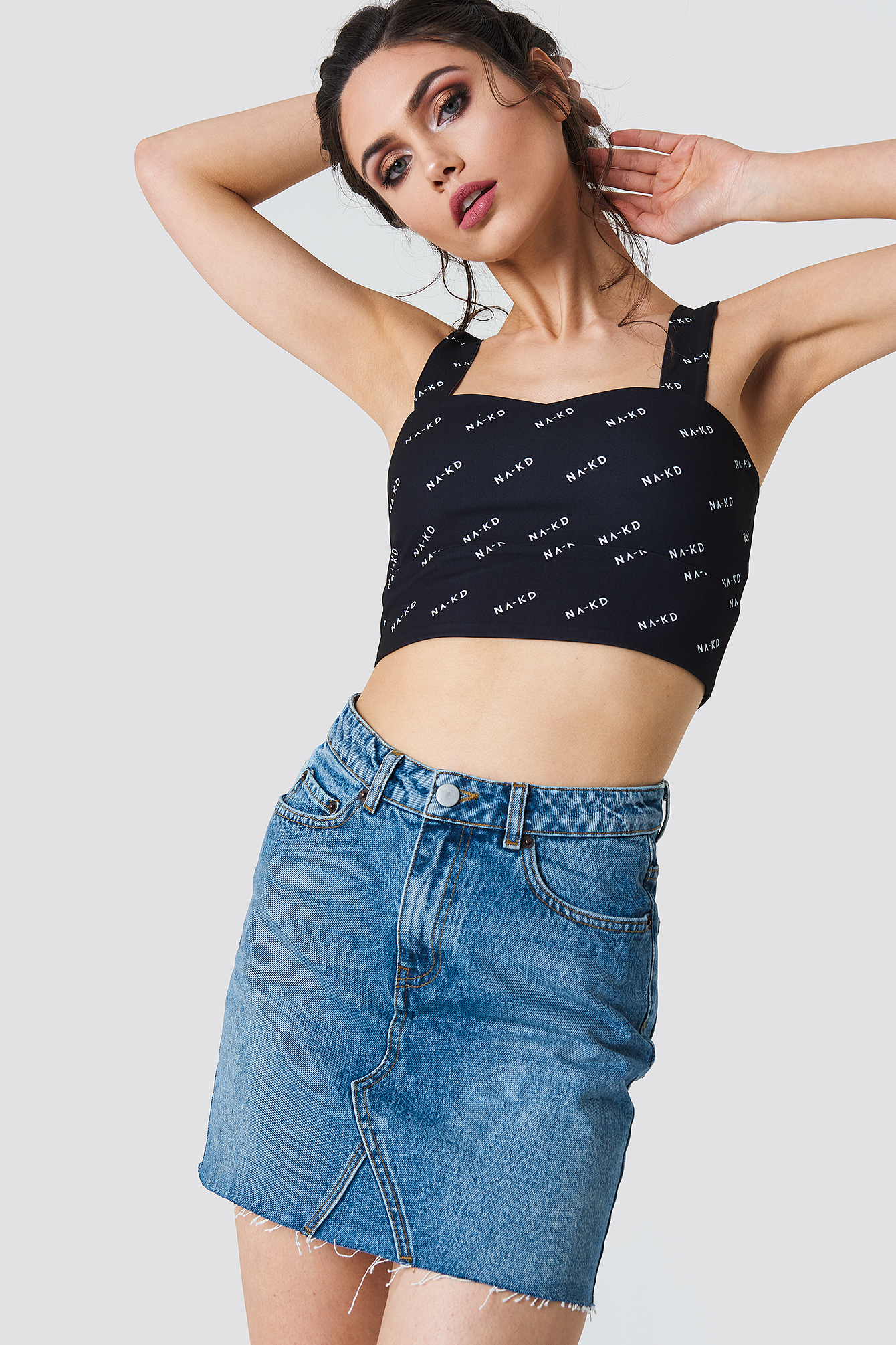 Basic Raw Hem Denim Skirt Mid Blue