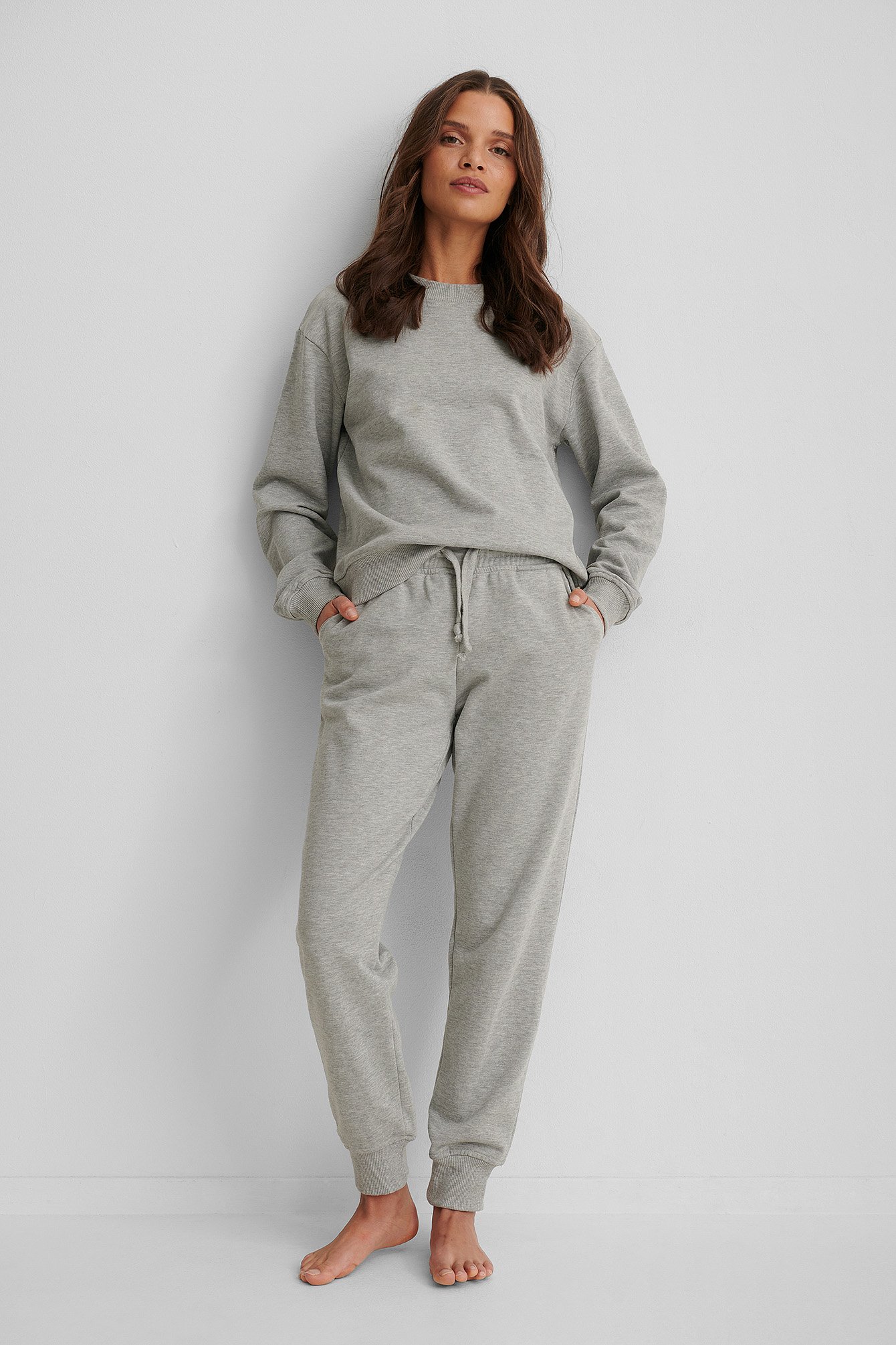Grey Melange NA-KD Basic Basic Sweatpants