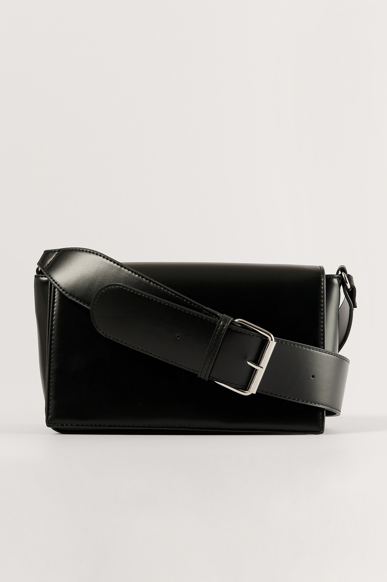 Black leather crossbody bag with wide strap Clearance