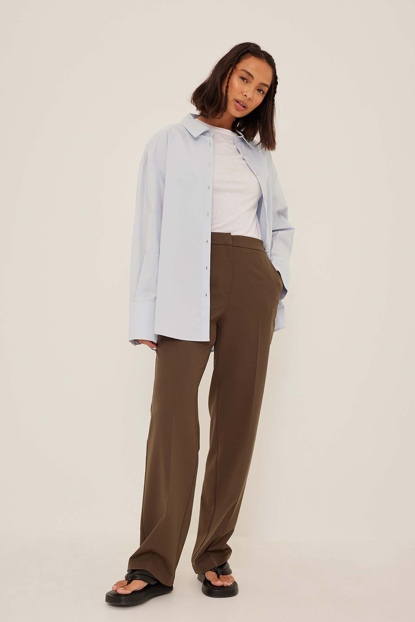 Dark Brown Pantaloni eleganti ampi semplici