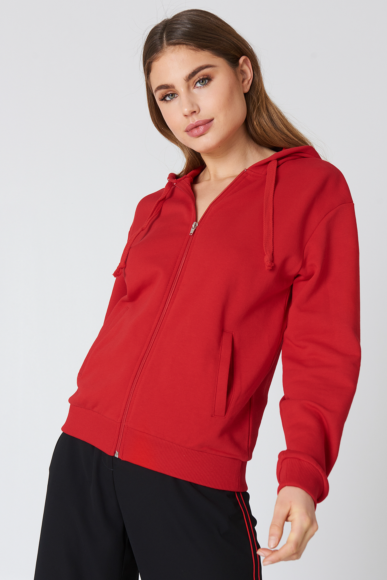 Basic Zipped Hoodie Red