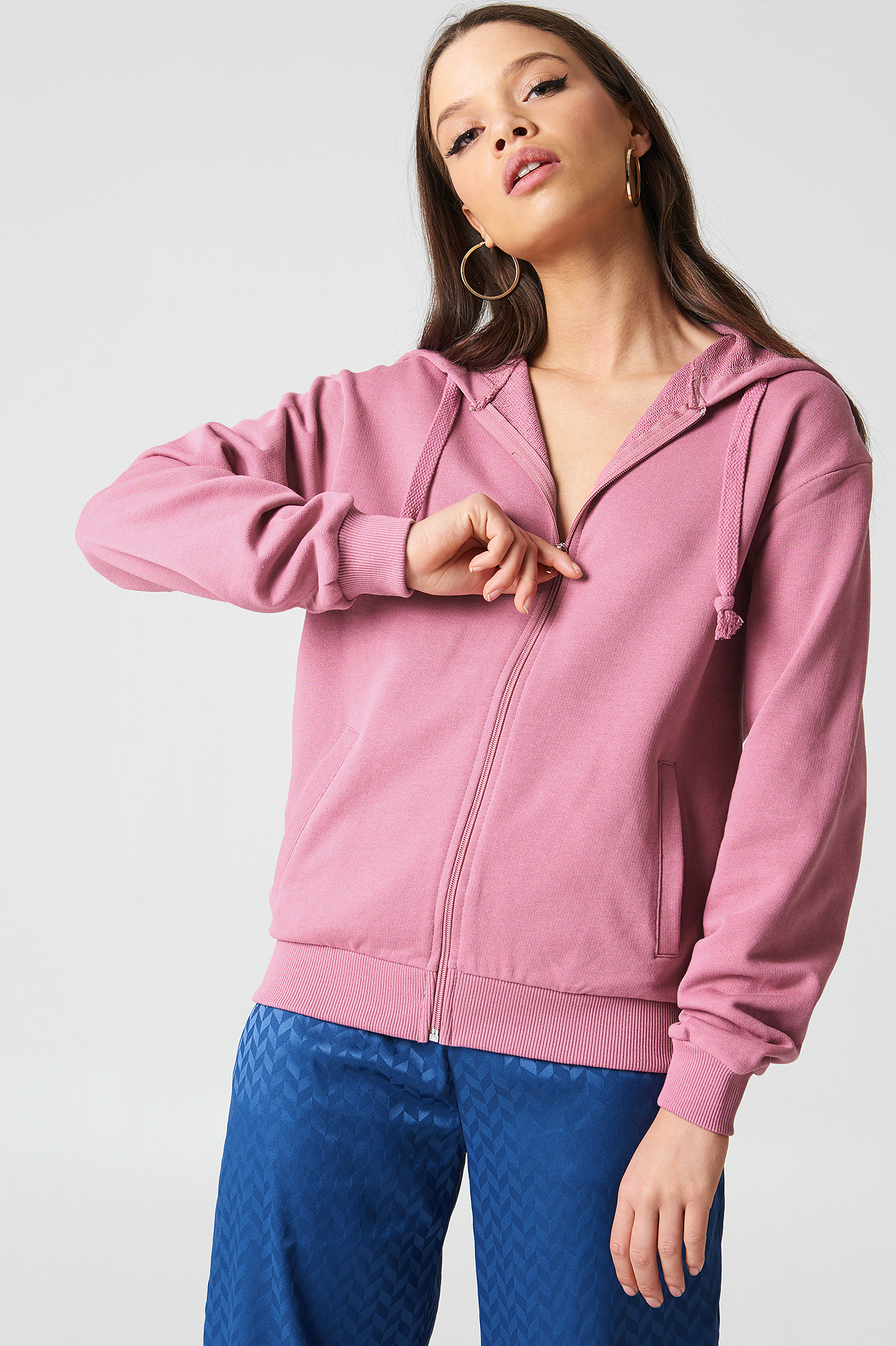Basic Zipped Hoodie Pink Rose
