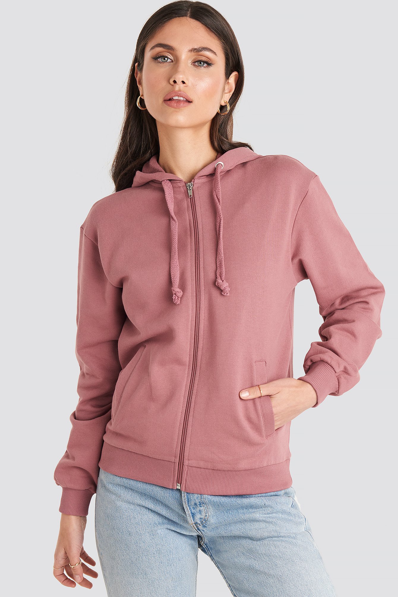 Basic Zipped Hoodie Rosa NAKD
