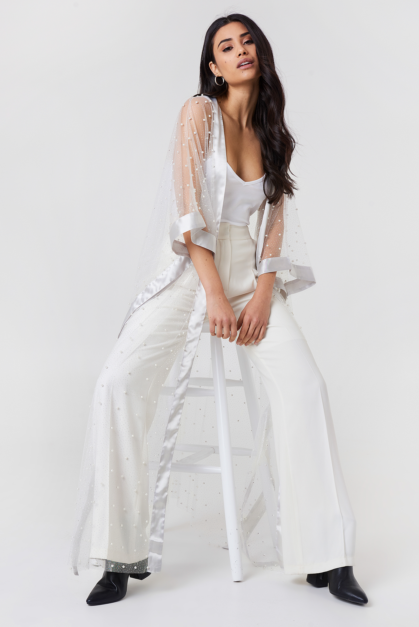 Beaded Glitter Kimono White