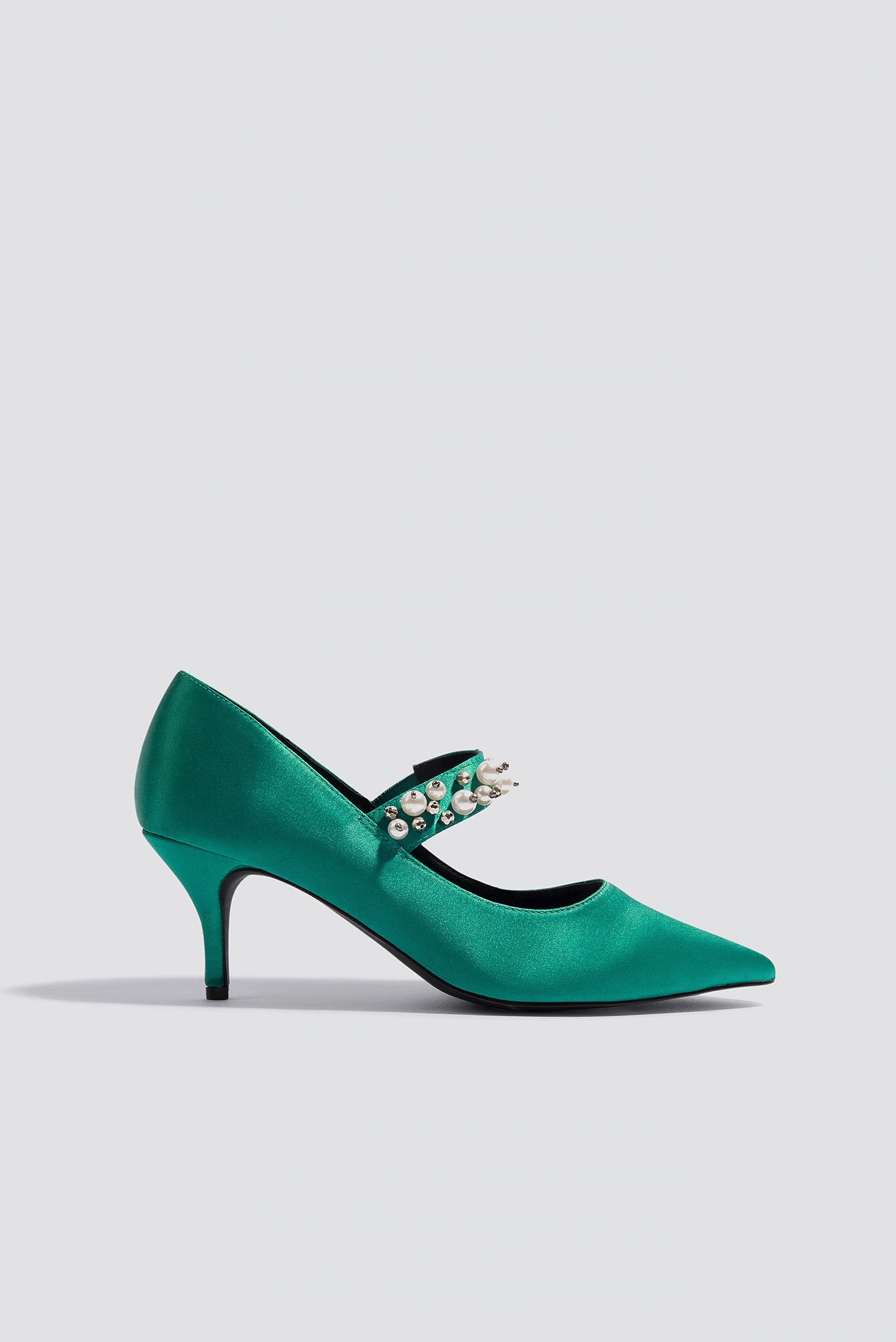 Beaded Strap Satin Pumps Basil green