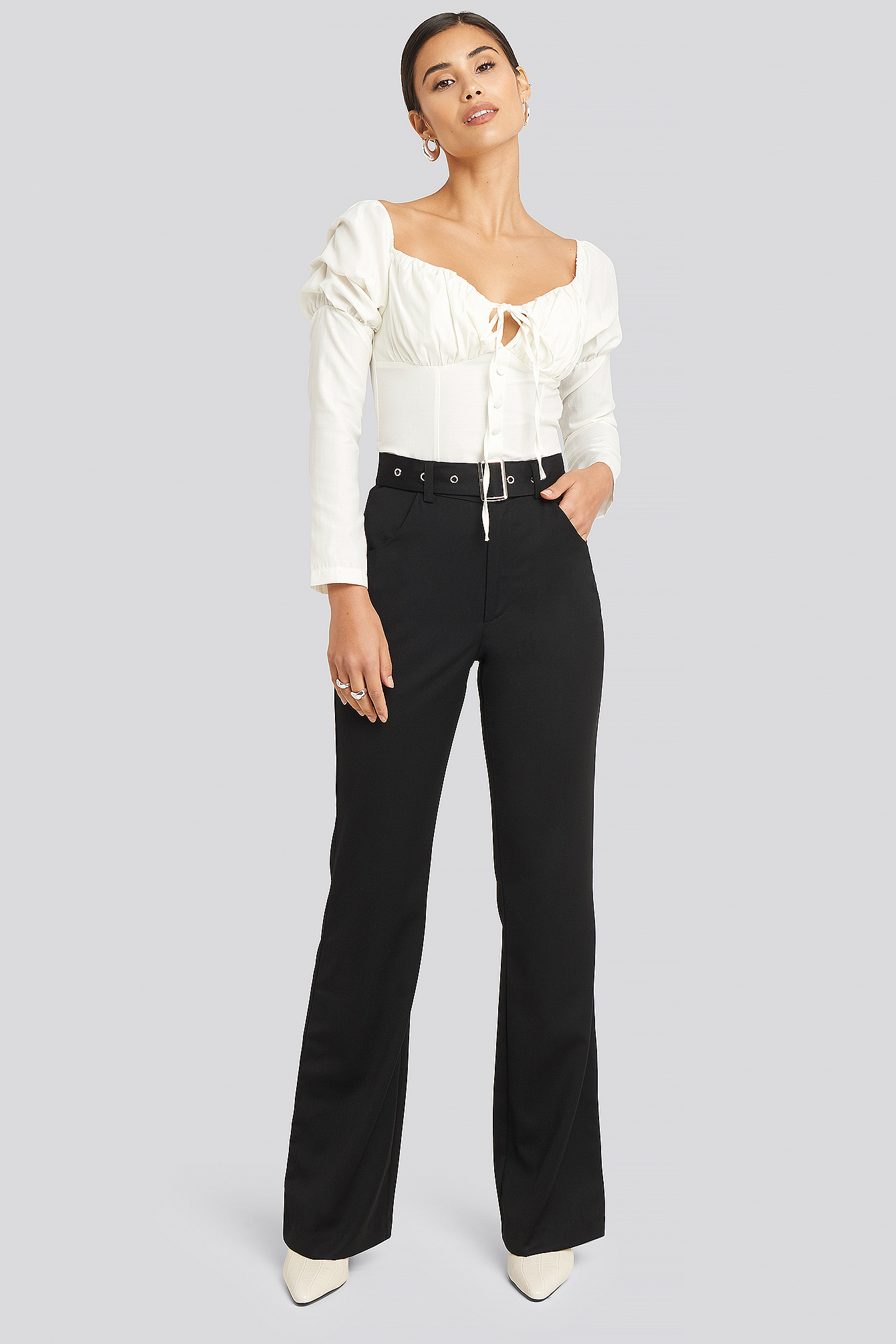 Belted Bootcut Pants Black